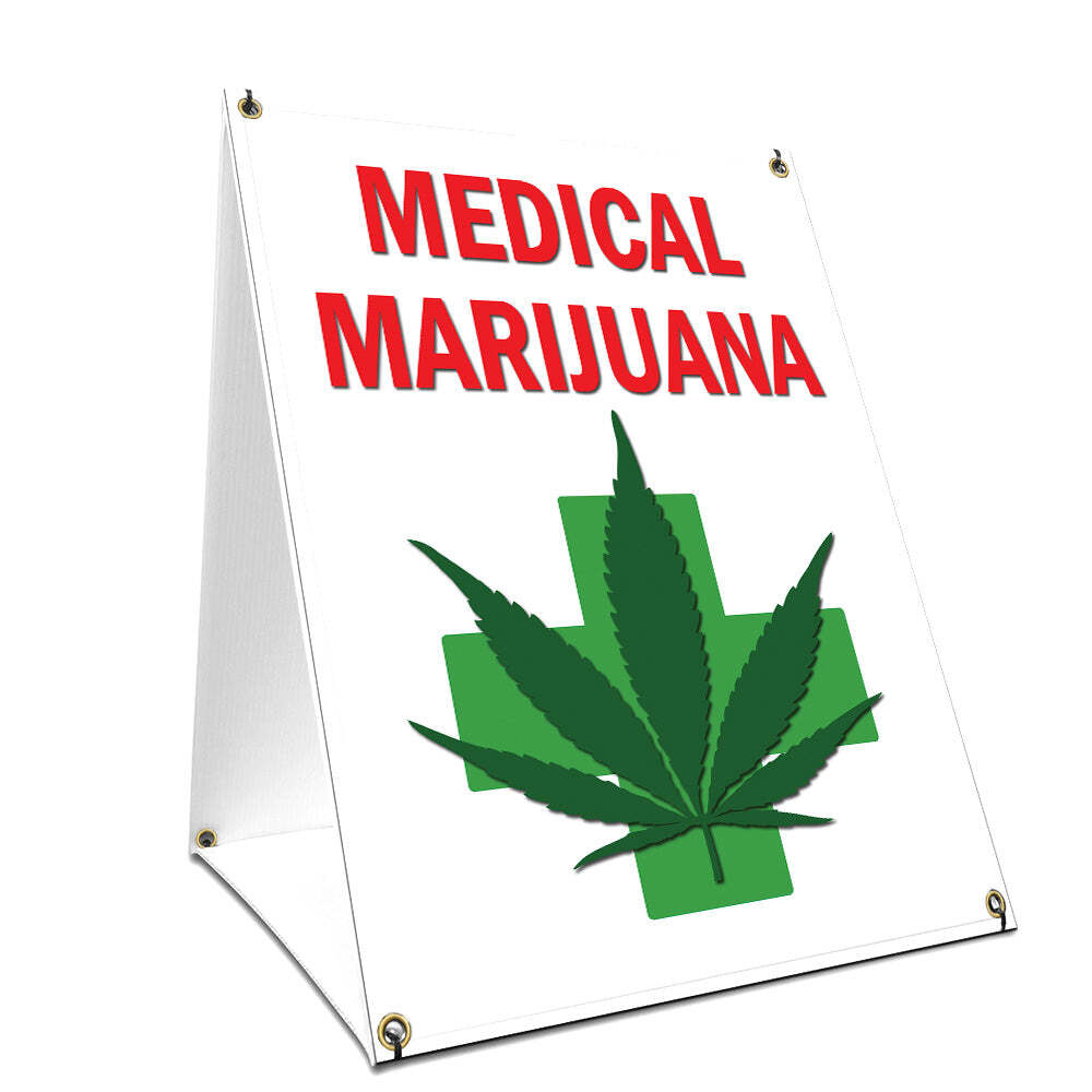 A-frame Sidewalk Medical Marijuana Dispensary Sign With Graphics On Each Side
