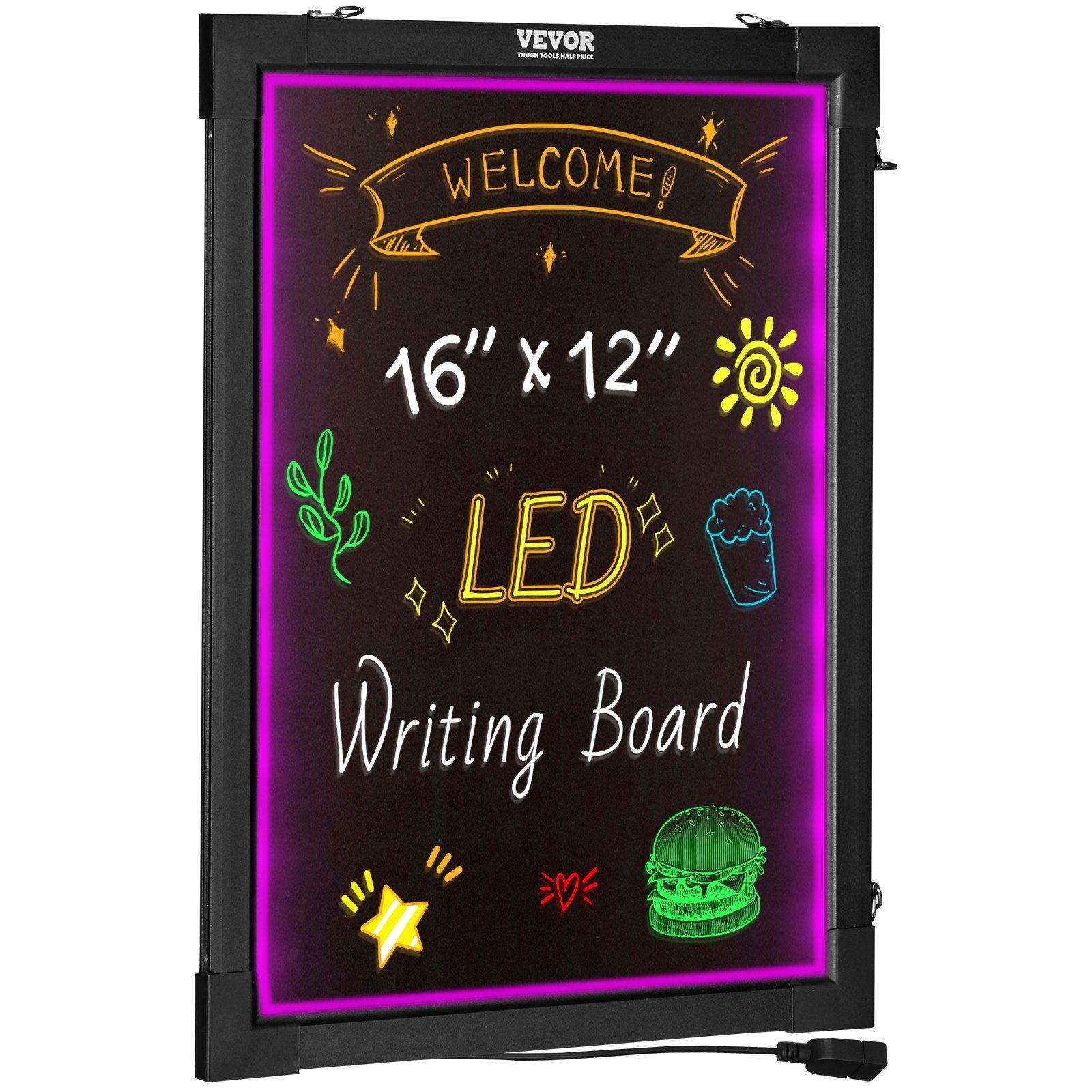 16×12 LED Message Board with Remote, Erasable Neon Effect, 8 Markers