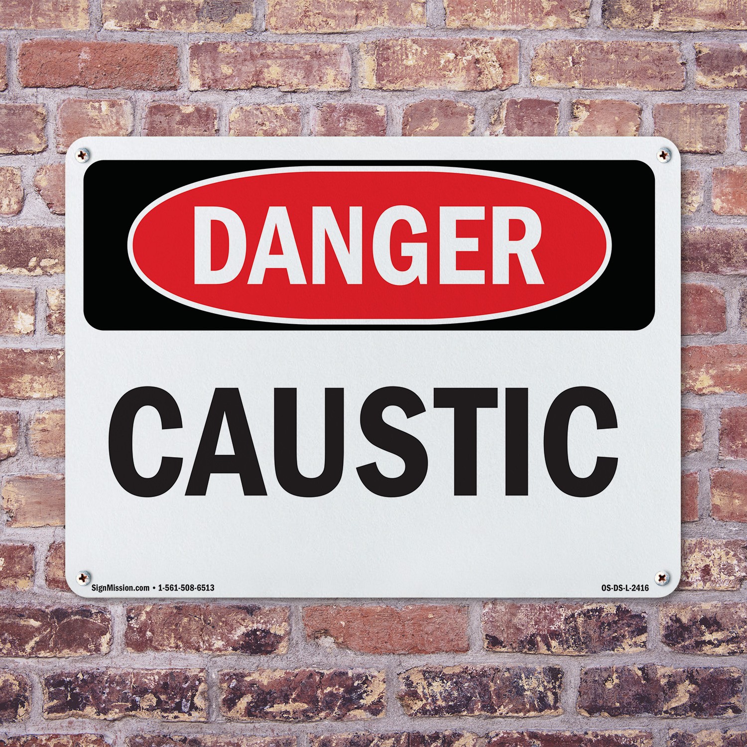 Caustic OSHA Danger Sign Metal, Plastic, Or Decal – 5 or 10 Pack