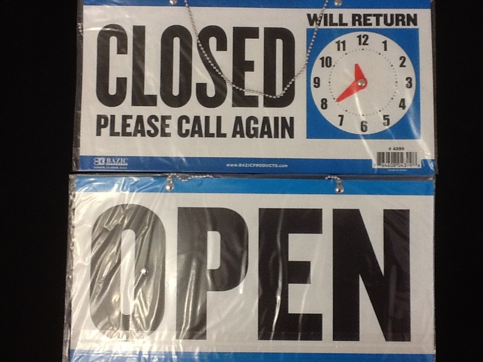 Open Closed Sign Chain 2 sided 11.5 x 6. Store Business Hours FREE SUCTION CUP