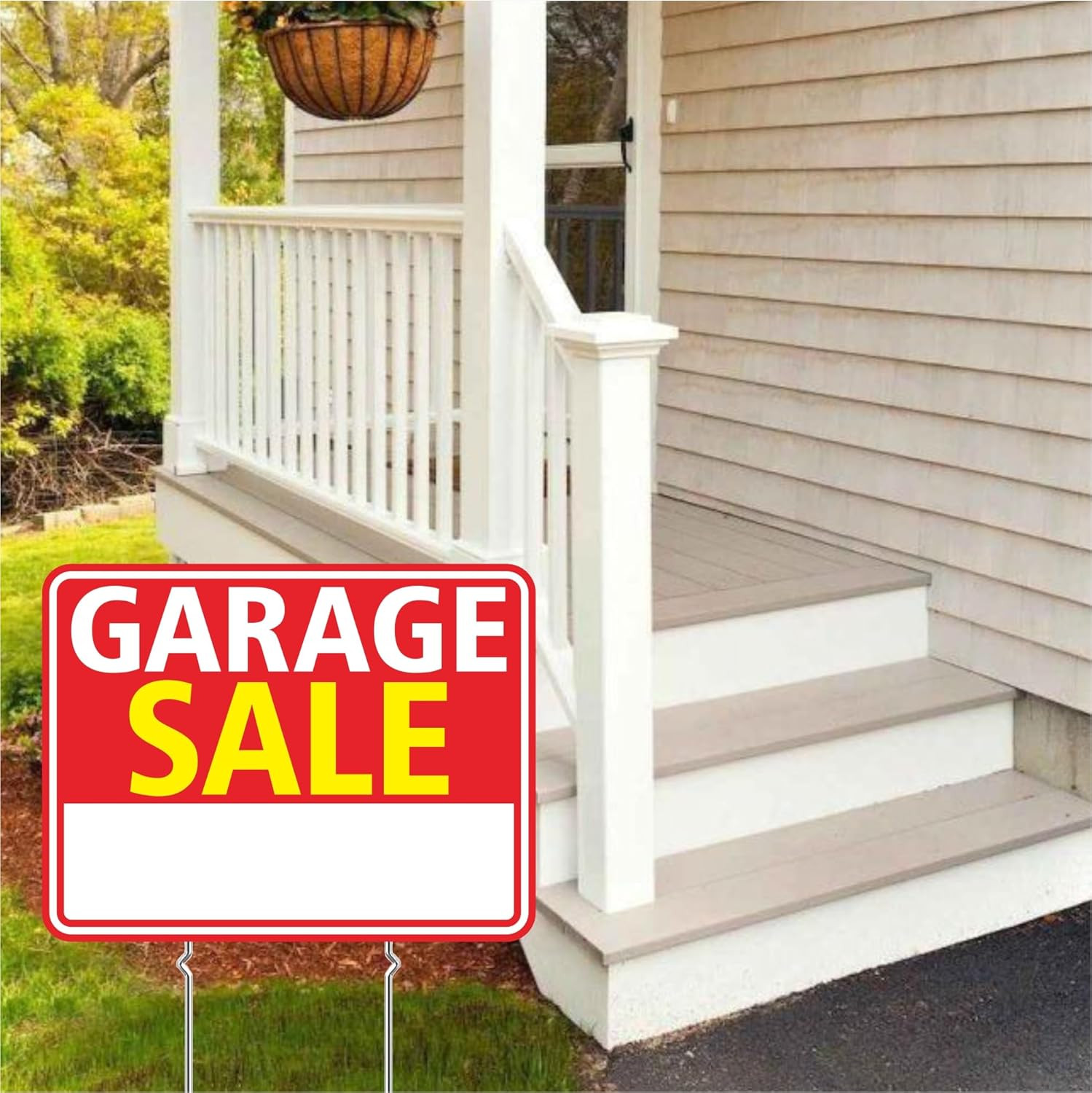 Garage Sale Signs 3 Pack 17″X13″ – Double Sided Yard Sale Signs with Metal Stake