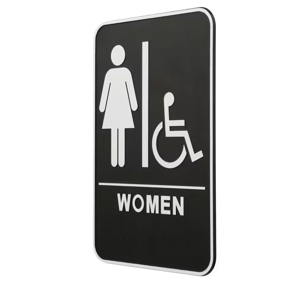 6 In. X 9 In. Women Handicap Accessible ADA Restroom Sign with Braille