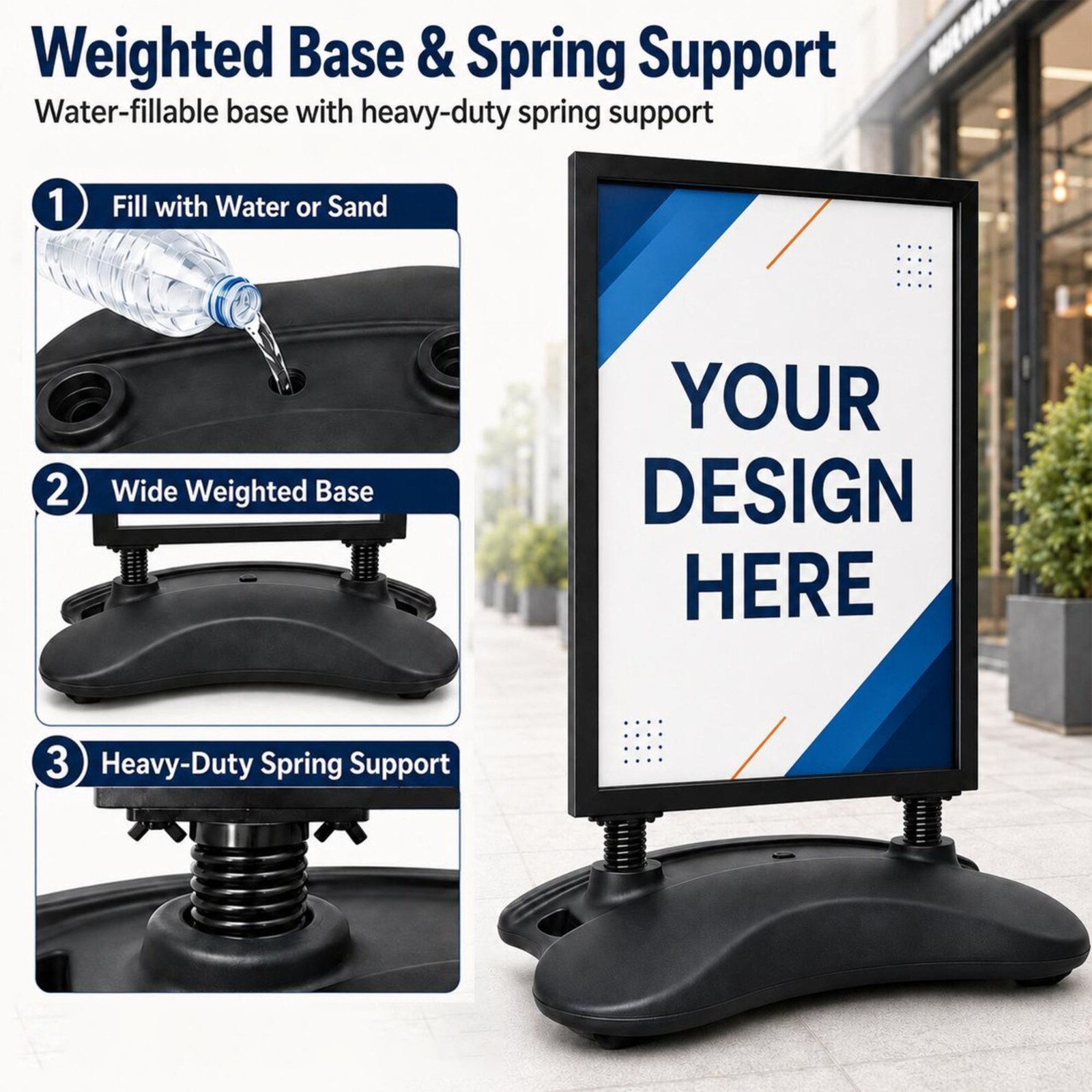 24″x36″ Water Base Sidewalk Sign Holder with Wheels, Outdoor Poster Stand
