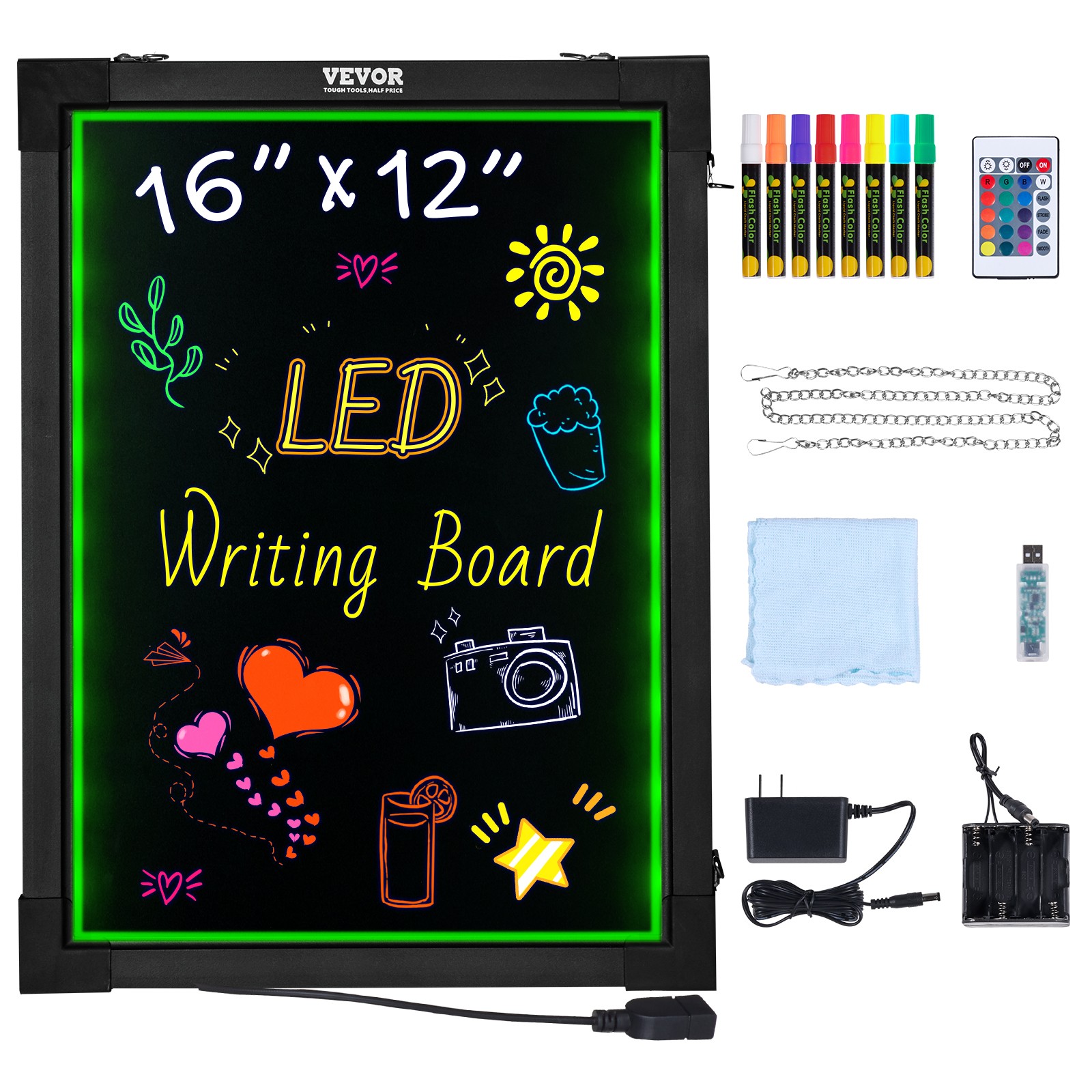 VEVOR LED Message Writing Board 16″x12″ Illuminated Erasable Lighted Chalkboard