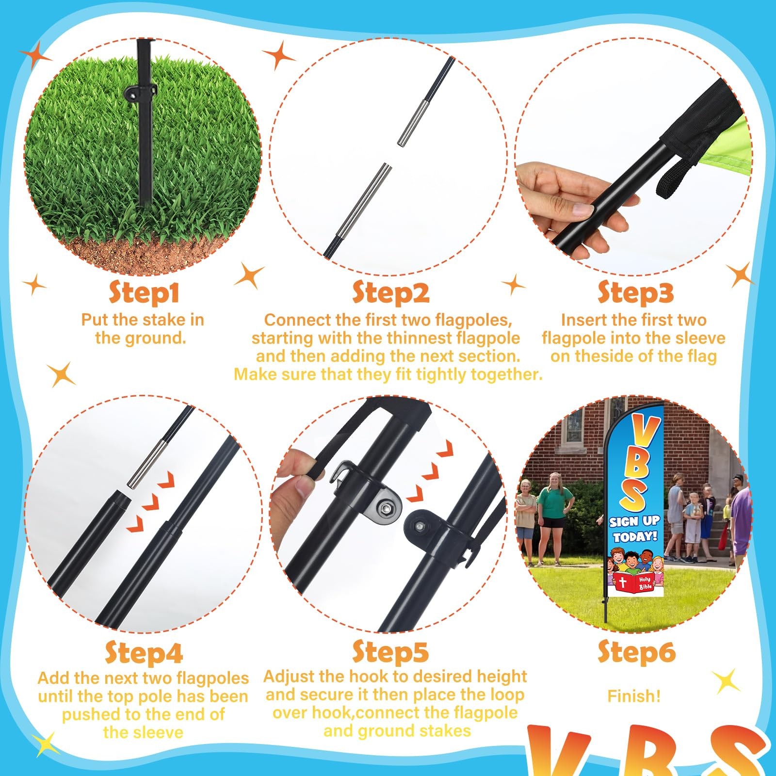 Hahafelt 5 Pcs Vacation Bible School Stand Decor Kit Swooper Feather Flag Pole