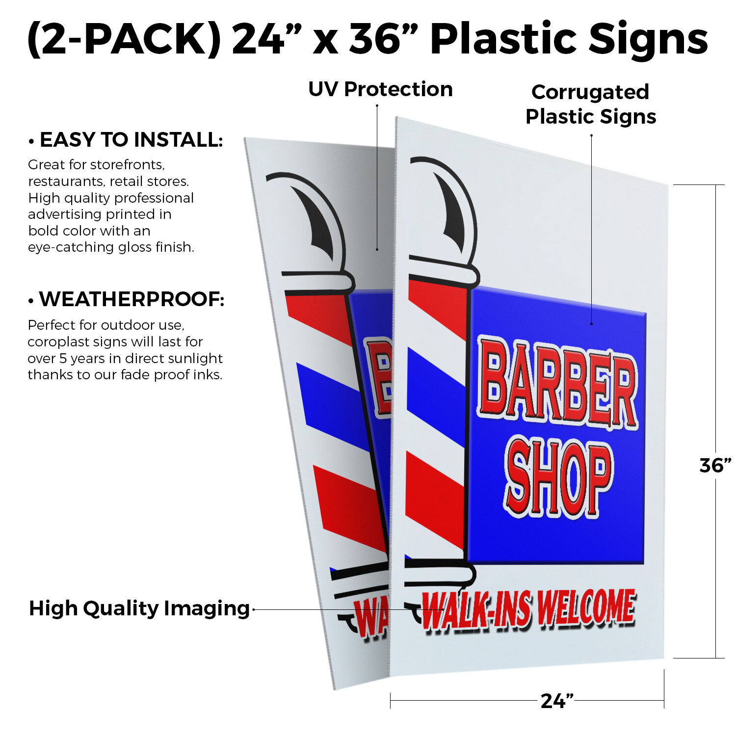 Barber Shop Walk-ins Welcome 24″ x 36″ 2 Pack Of Store Sign Plastic Or Decal
