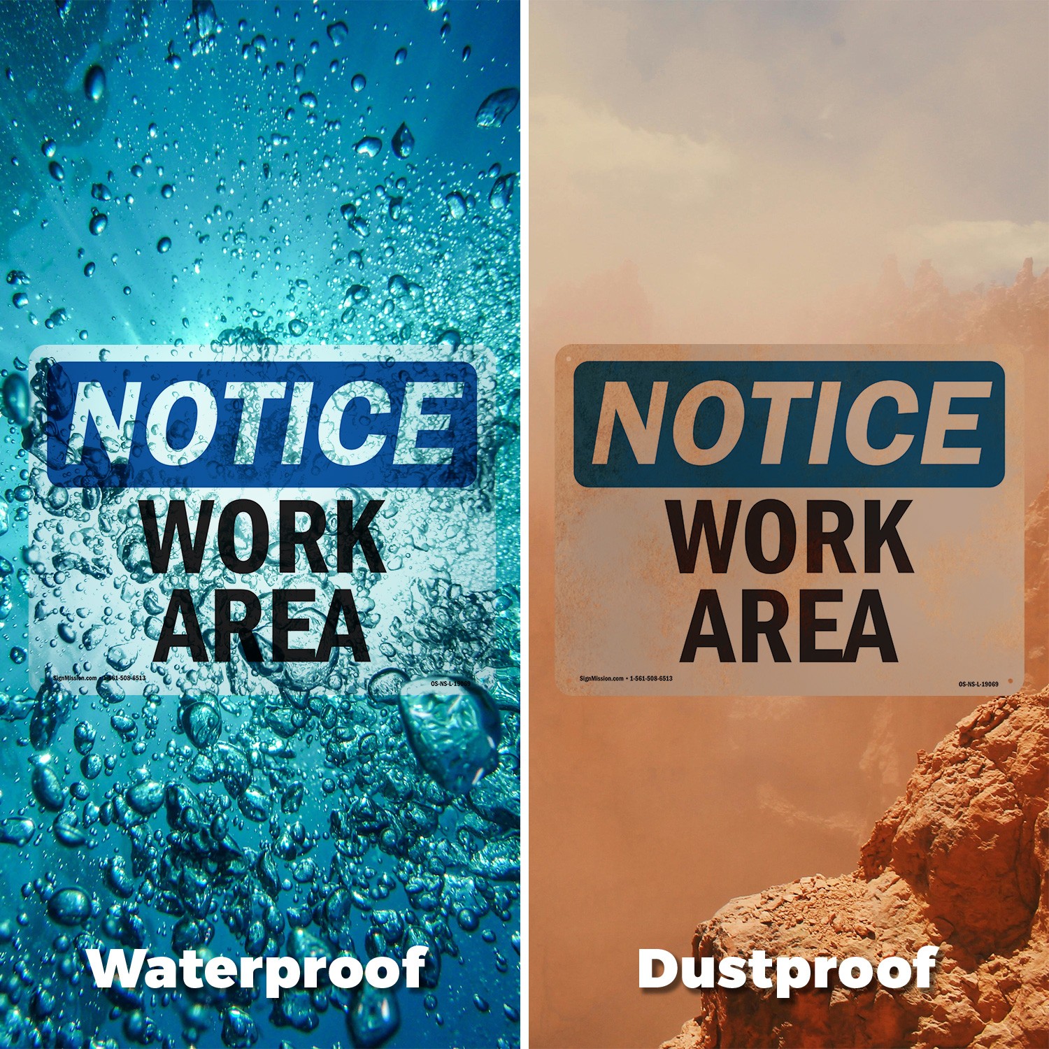 Work Area OSHA Notice Sign Metal, Plastic, Or Decal – 5 or 10 Pack