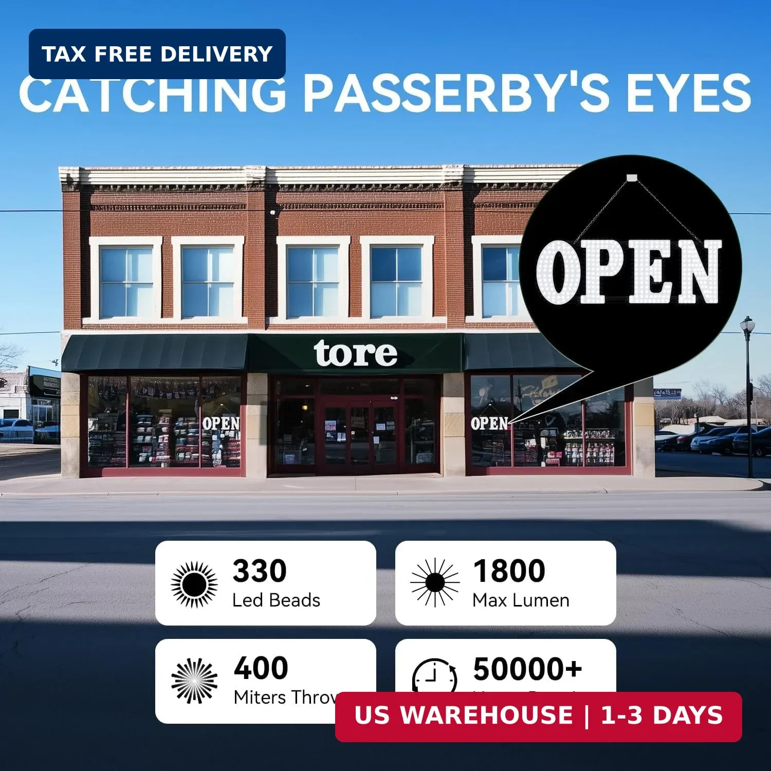 40″x14″ Large Open Sign for Business, Open Signs Led with Hanging Installation,