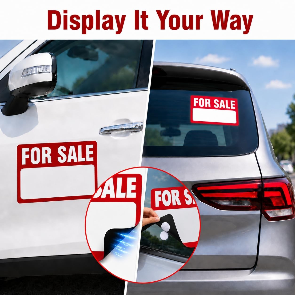 Magnetic Vehicle For Sale Signs – 2 Pack, 12.2″ x 9.06″, High Visibility, Reusab