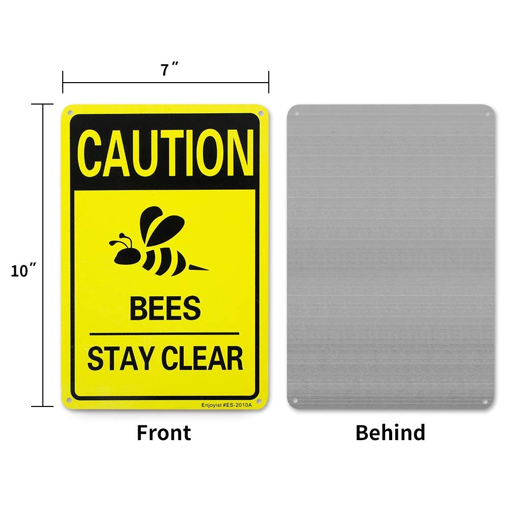 2 Pack Caution Bees Stay Clear Sign, 10″x 7″ .04″ Aluminum Reflective Sign Ru…