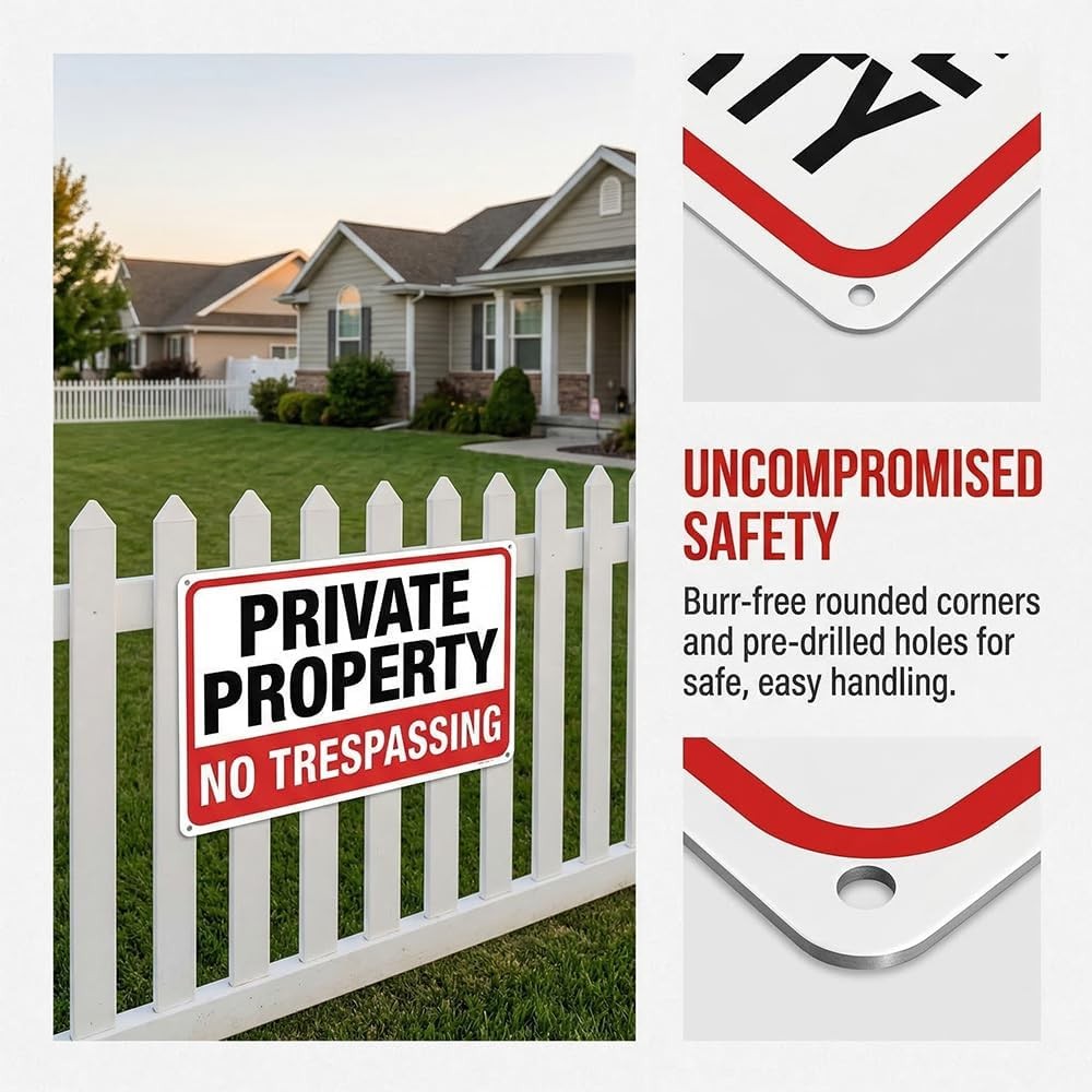 4Pack No Trespassing Signs Private Property Metal Sign 10 x 7 In Aluminum