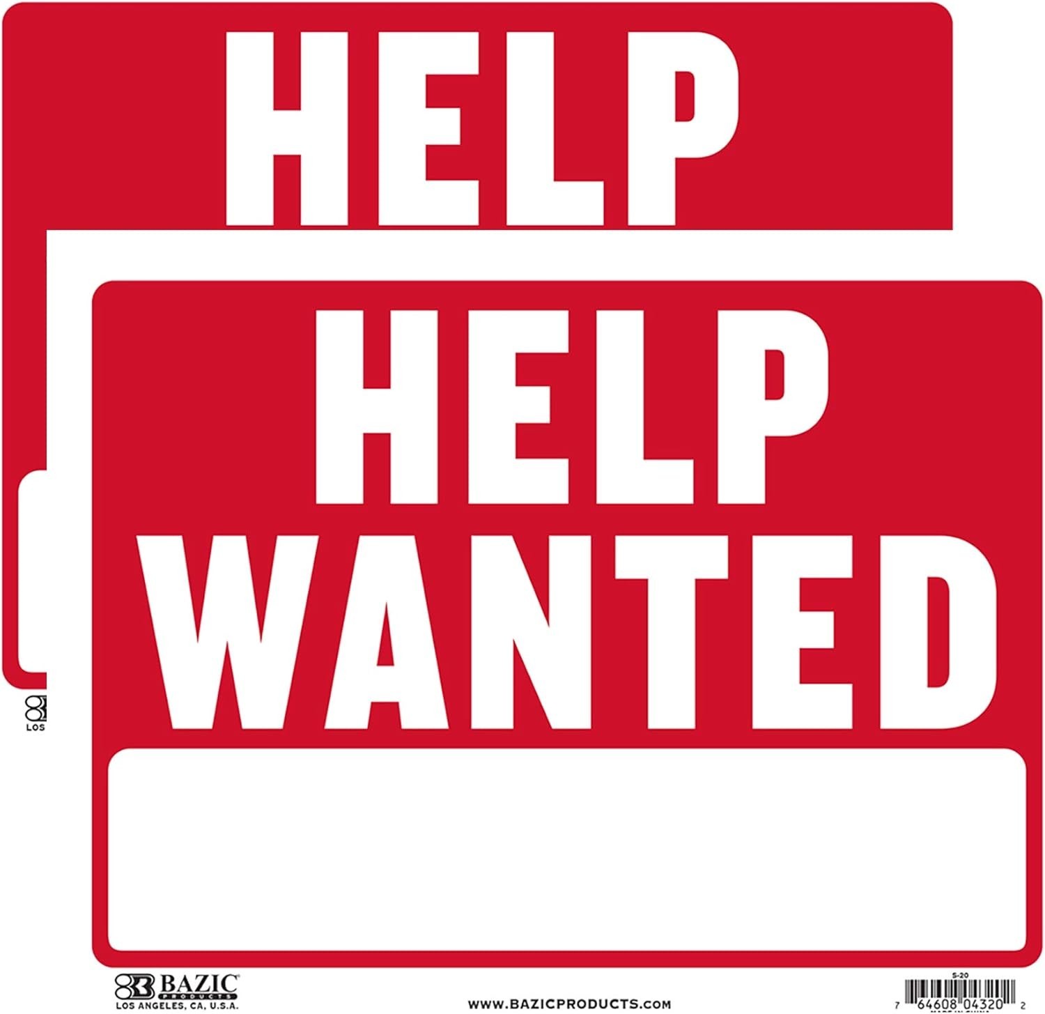 BAZIC Help Wanted Sign 12″x16″, Now Hiring Plastic Signs for Job Fair Store M