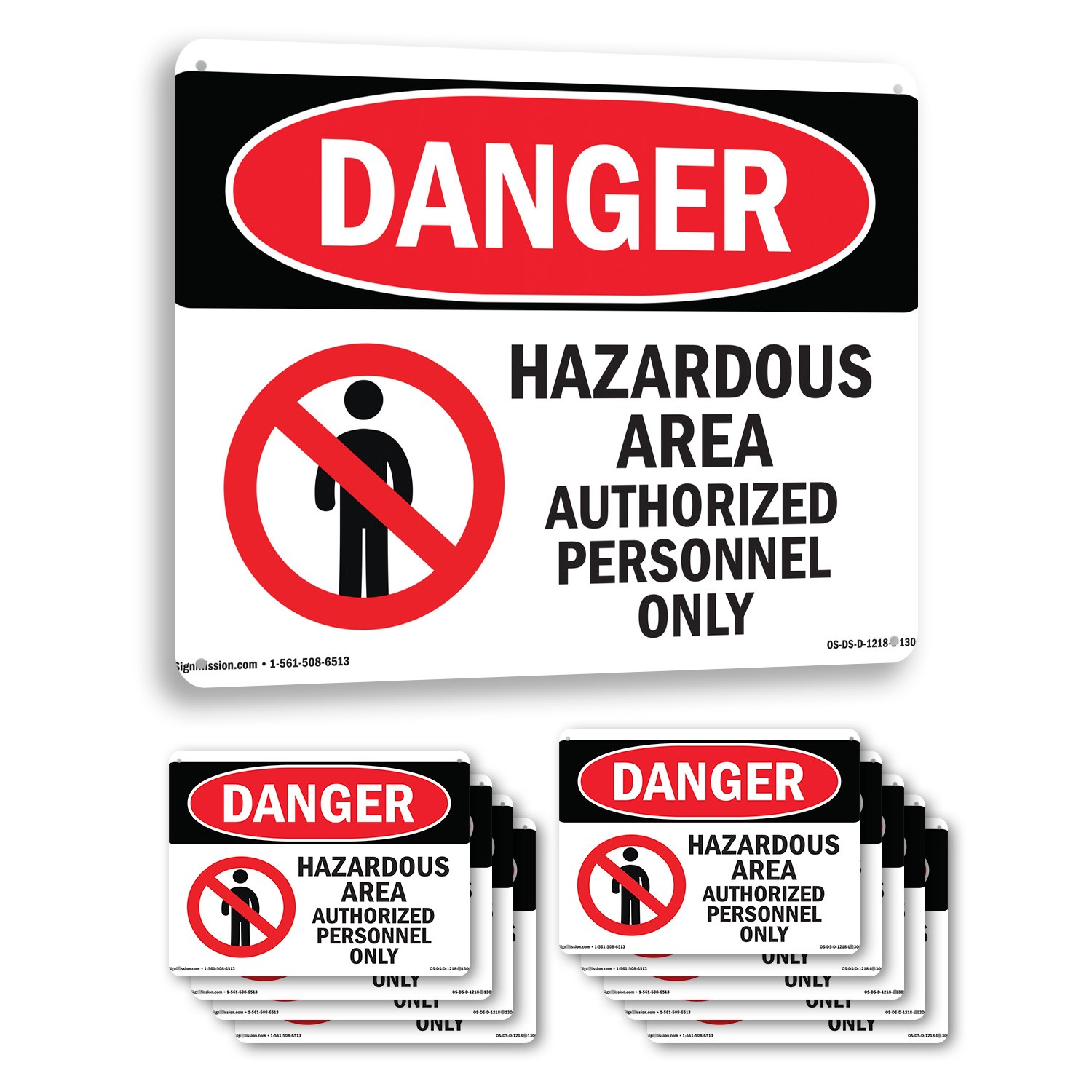 Hazardous Area Authorized Personnel Only OSHA Danger Sign, Decal 5 or 10 Pack
