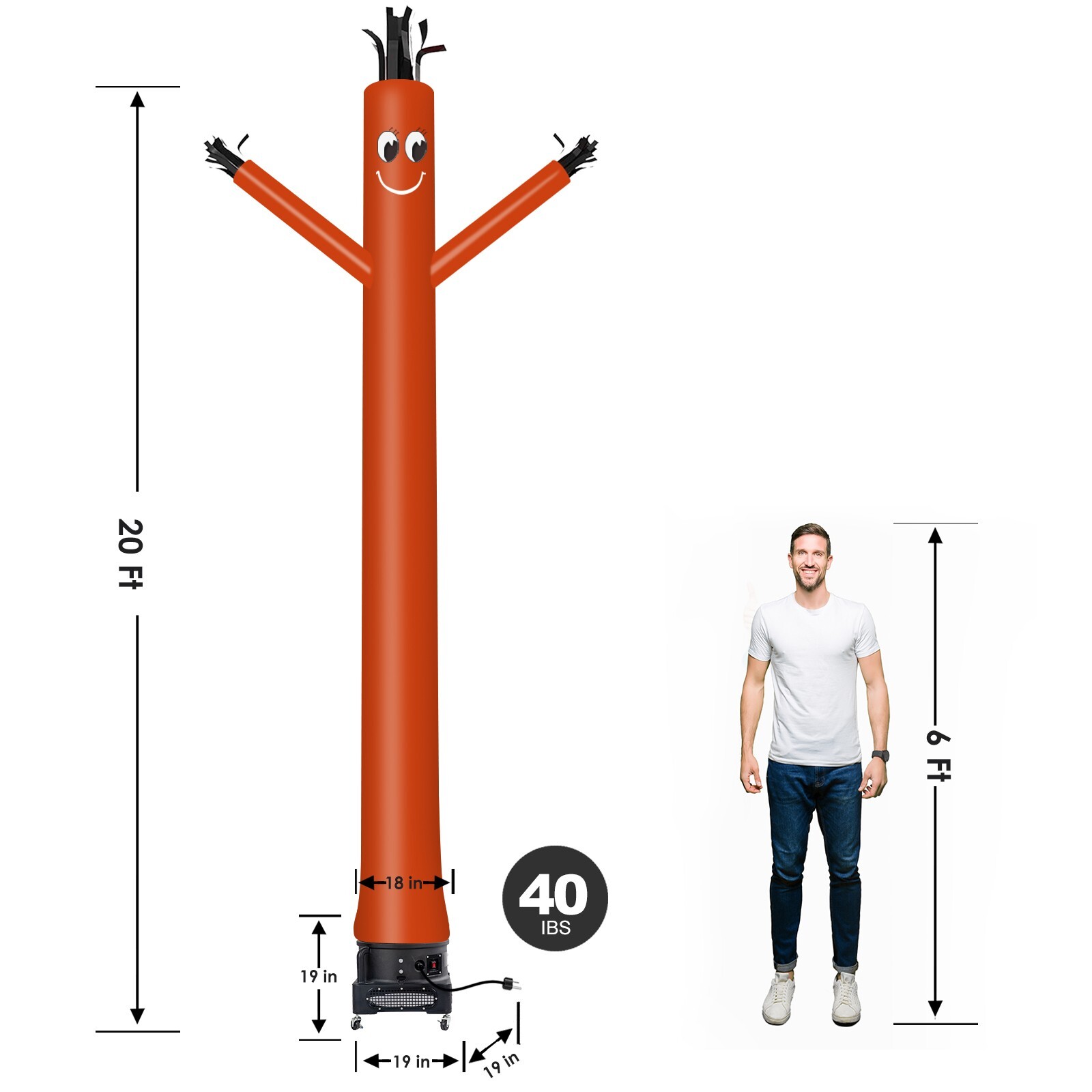 MOUNTO 20ft Orange Inflatable Dancer Sky Puppet Dancer with 1hp 18inch Blower