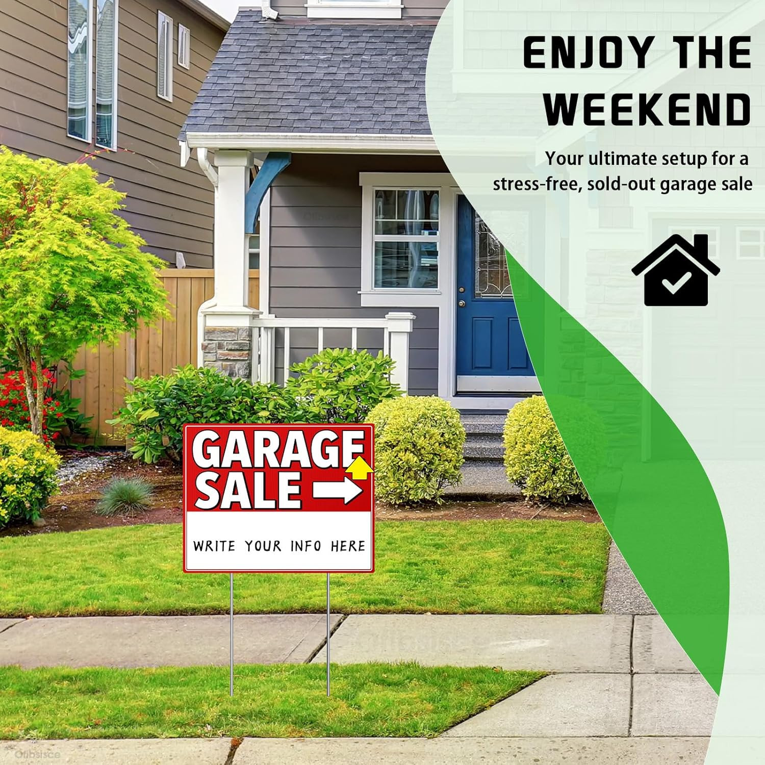 Garage Sale Sign Kit with Stakes – 17X13″ Yard Sale Signs for Custom Route Navig