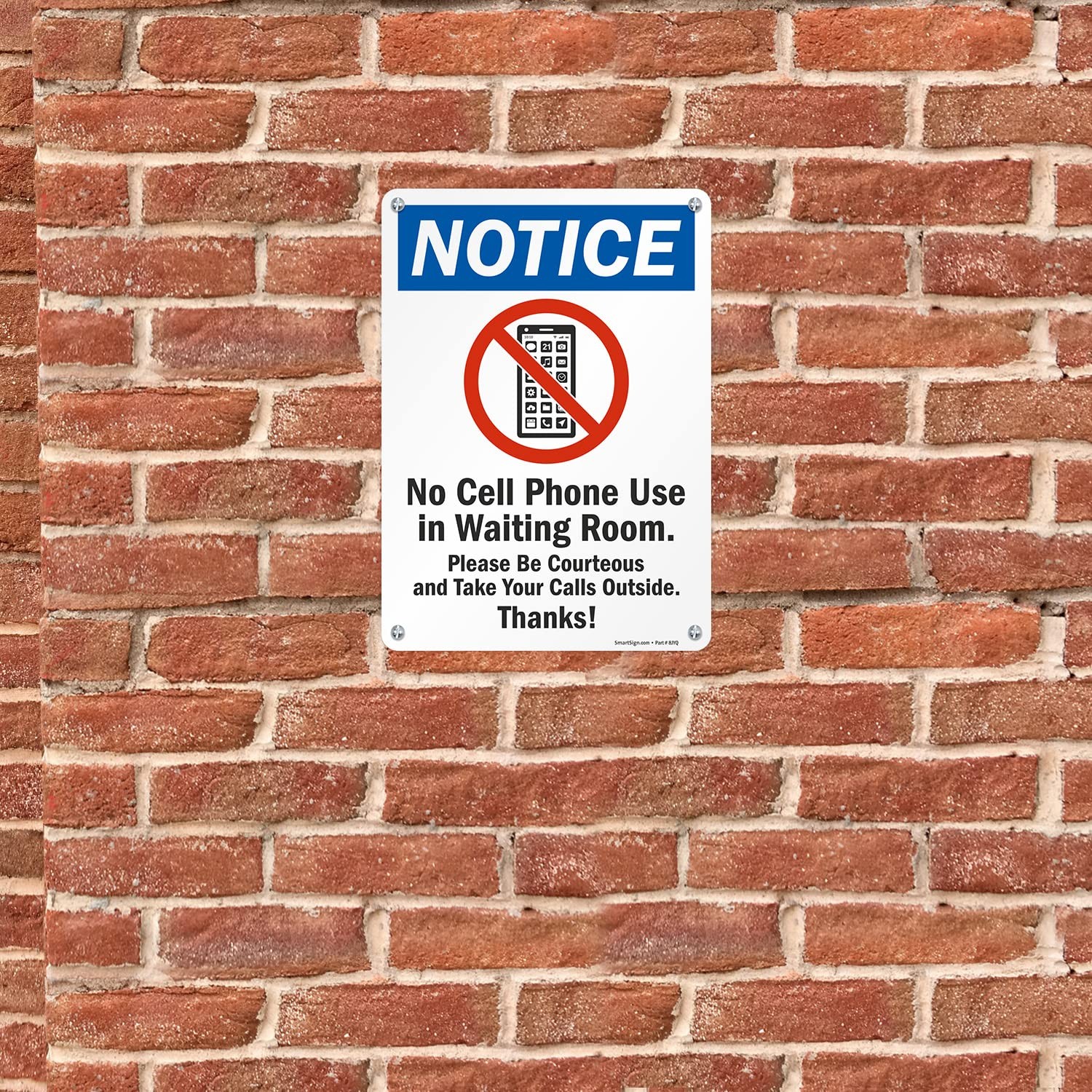 SmartSign-S-8798-Pl-14 Notice No Cell Phone Use Waiting Room Sign 10″ x 14″