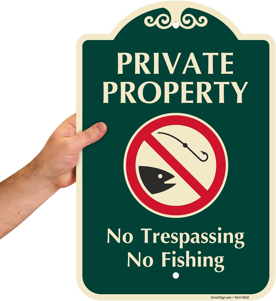 Designer “Private Property – No Trespassing, Fishing” Sign, 12″ X 18″, 120 Mil A
