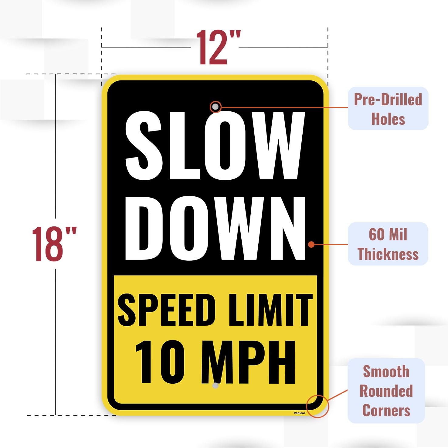 2PC 10 Mph Speed Limit Sign, 18 X 12 Inches – Aluminum – 10Mph Slow down Safety