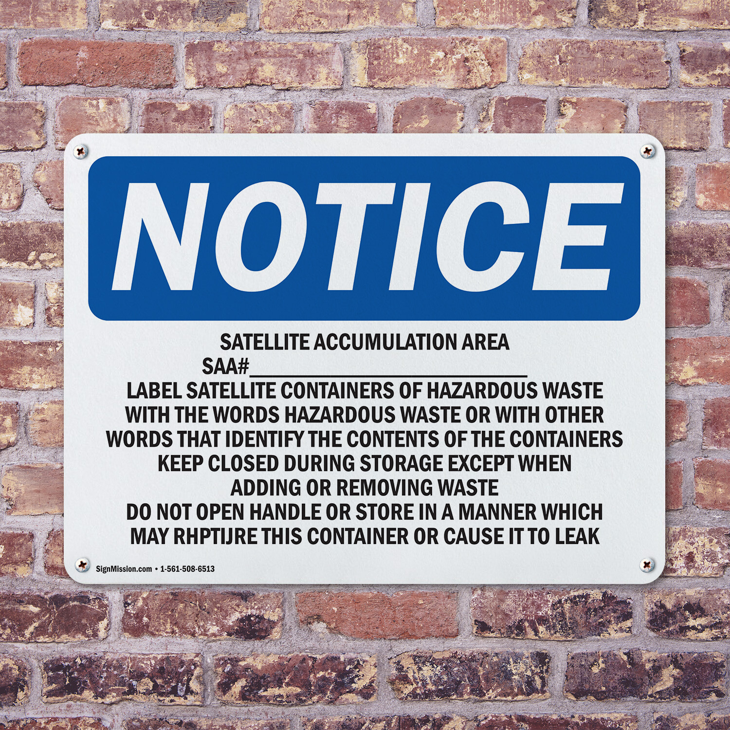 (2 Pack) Satellite Accumulation Area SAA# ____ Label OSHA Notice Sign Decal