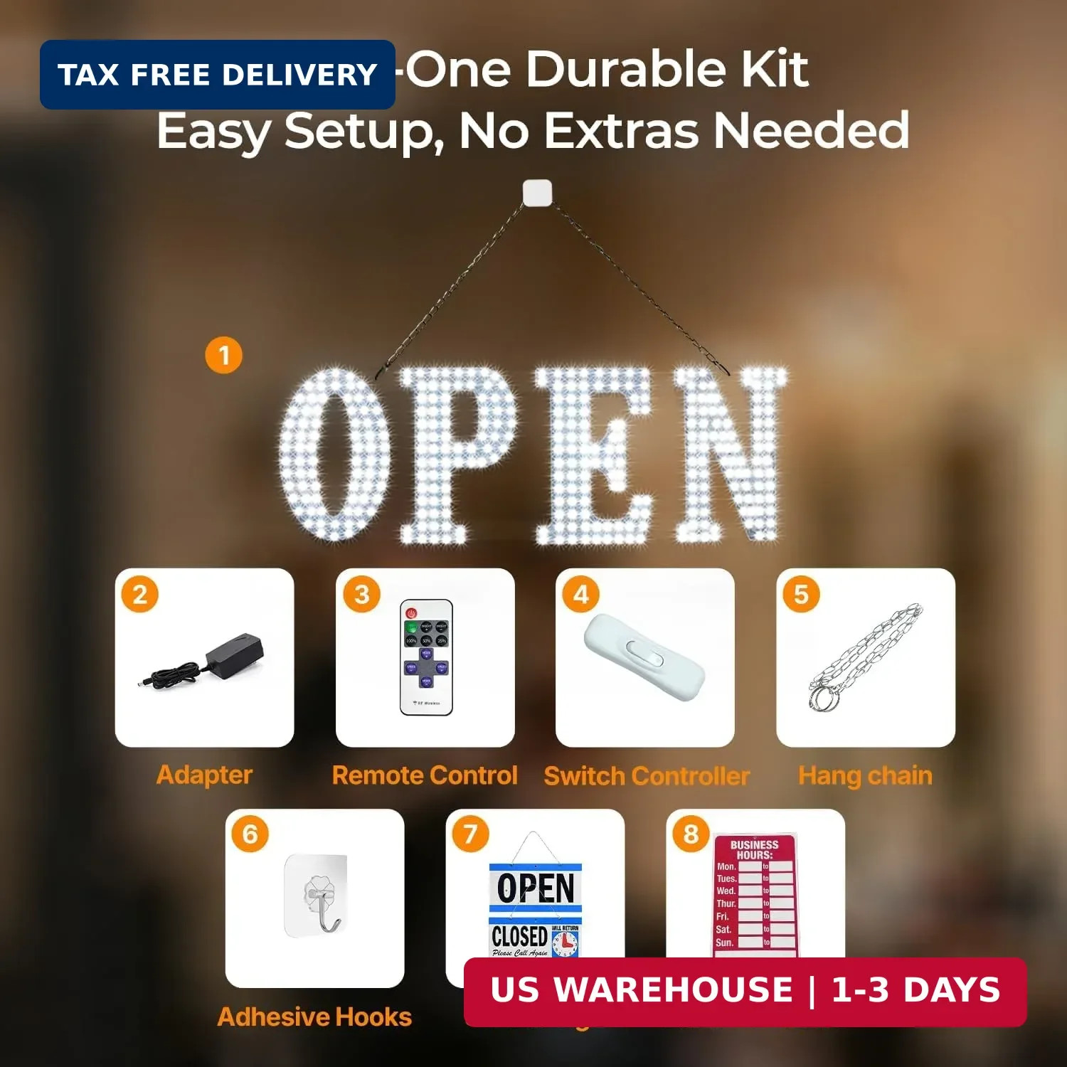 40″x14″ Large Open Sign for Business, Open Signs Led with Hanging Installation,