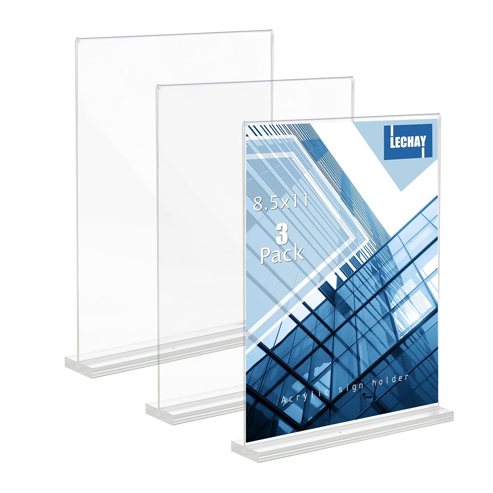 Lechay 3 Pack Acrylic Sign Holder, 8.5 x 11 inches Clear Table Menu clear