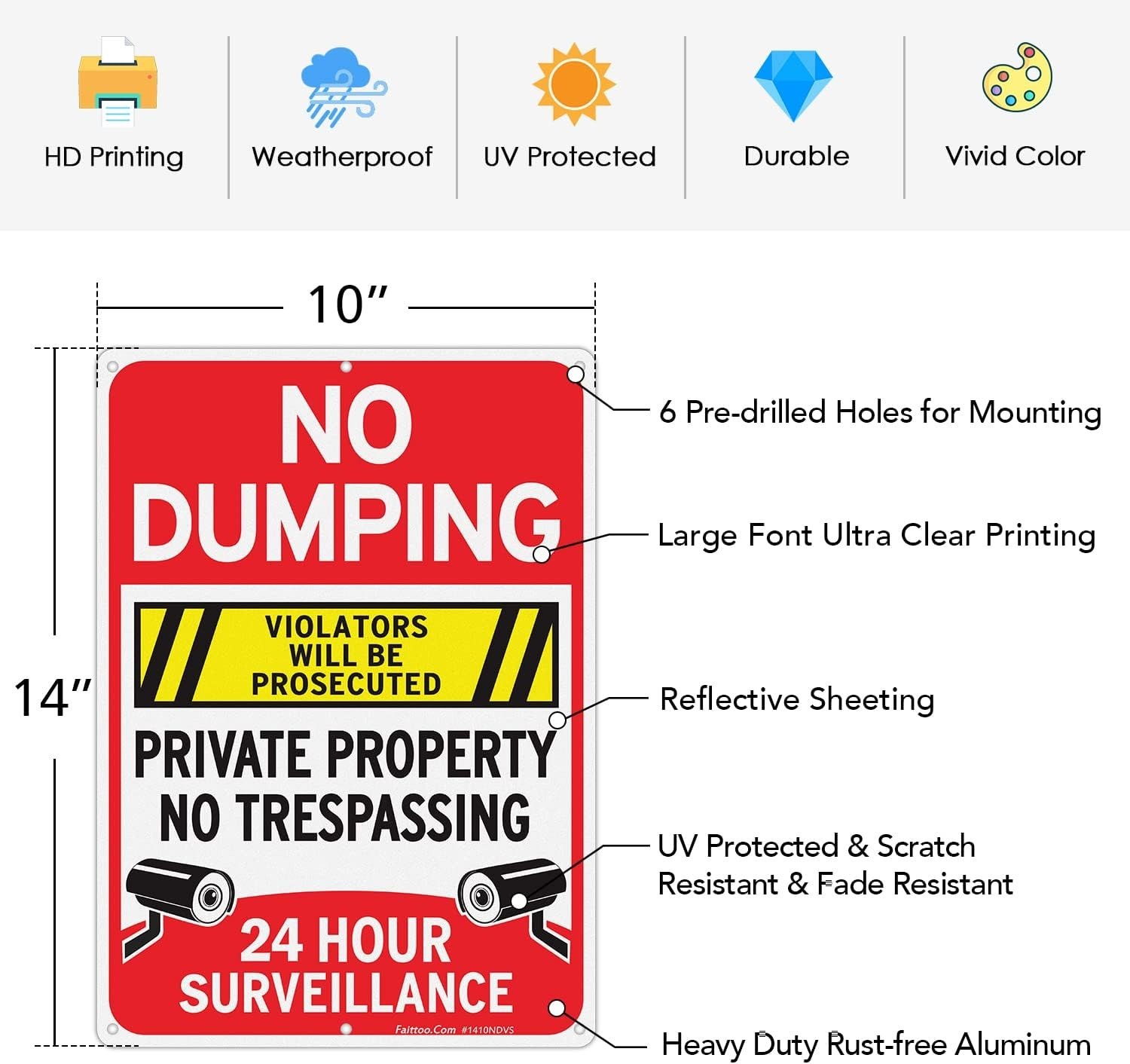 No Dumping Sign, “Private Property No Trespassing, 24 Hour Surveillance, Viol…
