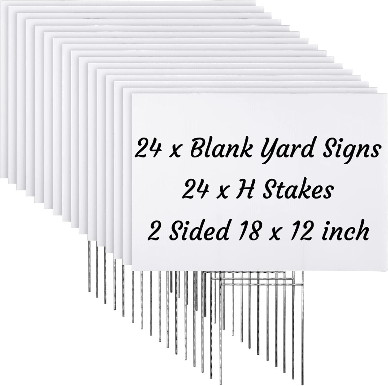 24 Blank Yard Signs with Stakes – Waterproof Double-Sided 12×18 Inch White Signs
