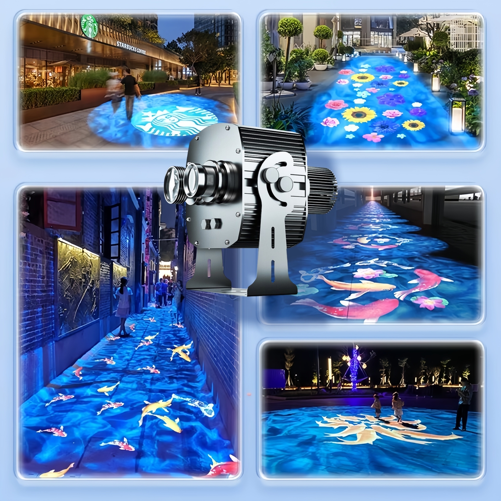 60W Dual-head Dynamic Water Ripple Light Wall Bridge Pattern Gobo Logo Projector