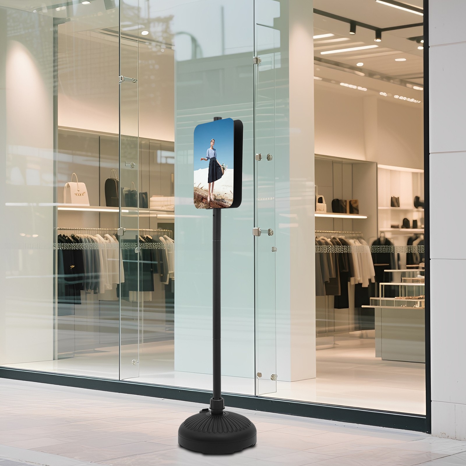 5.25ft Black Dual-sided Floorstanding Sign Holder Display Stand With Round Base