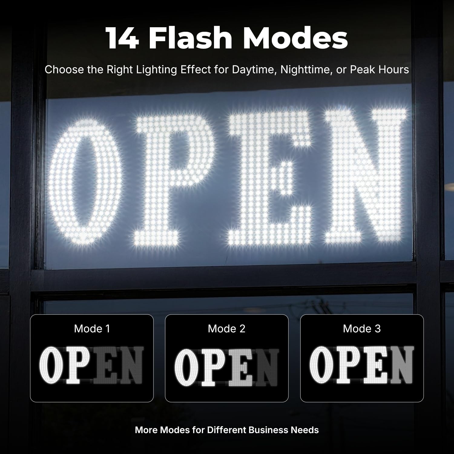 40″ x 14″ Large LED Open Sign Remote Control Bright 14 Mode Electric Display