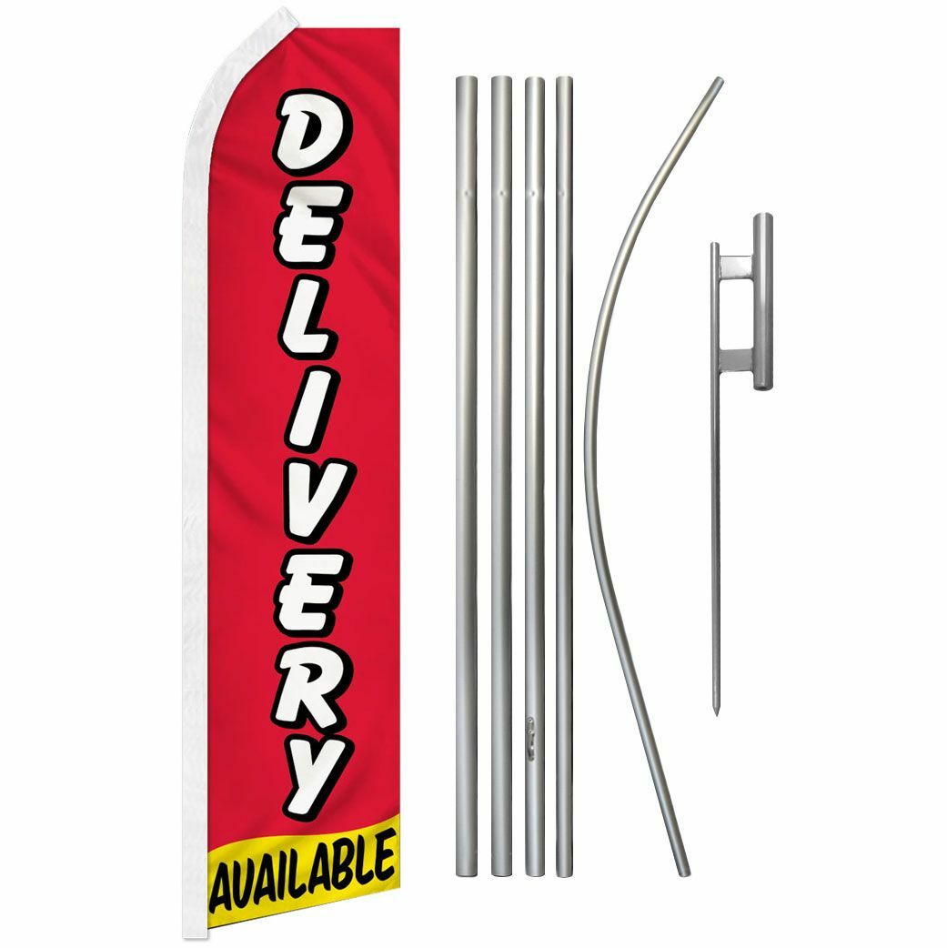 “DELIVERY AVAILABLE” Advertising Super Flag & Pole Kit