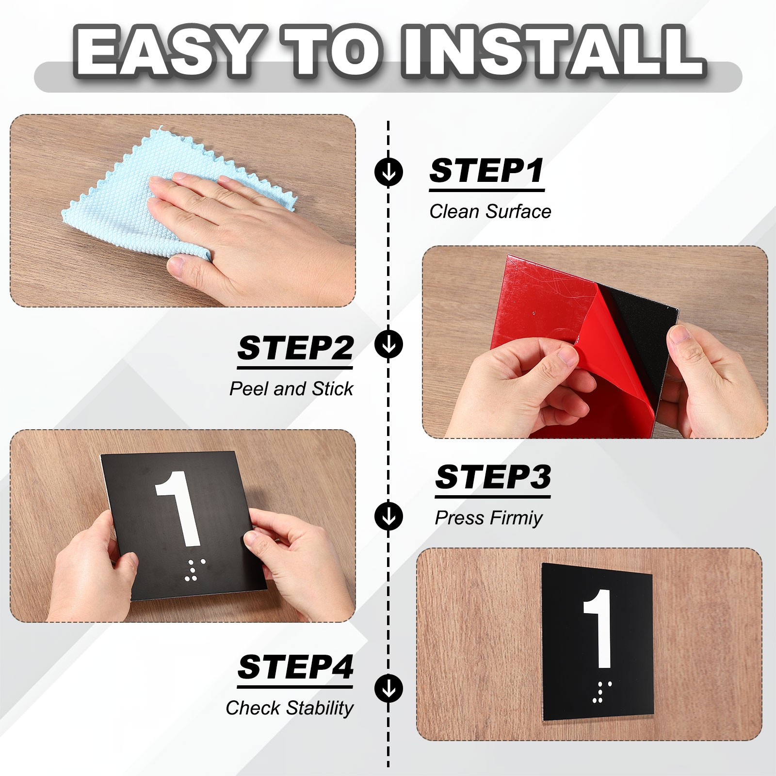 Exam Room Number Sign, 8″ x 8″ Number 9 Sign with Braille, White on Black
