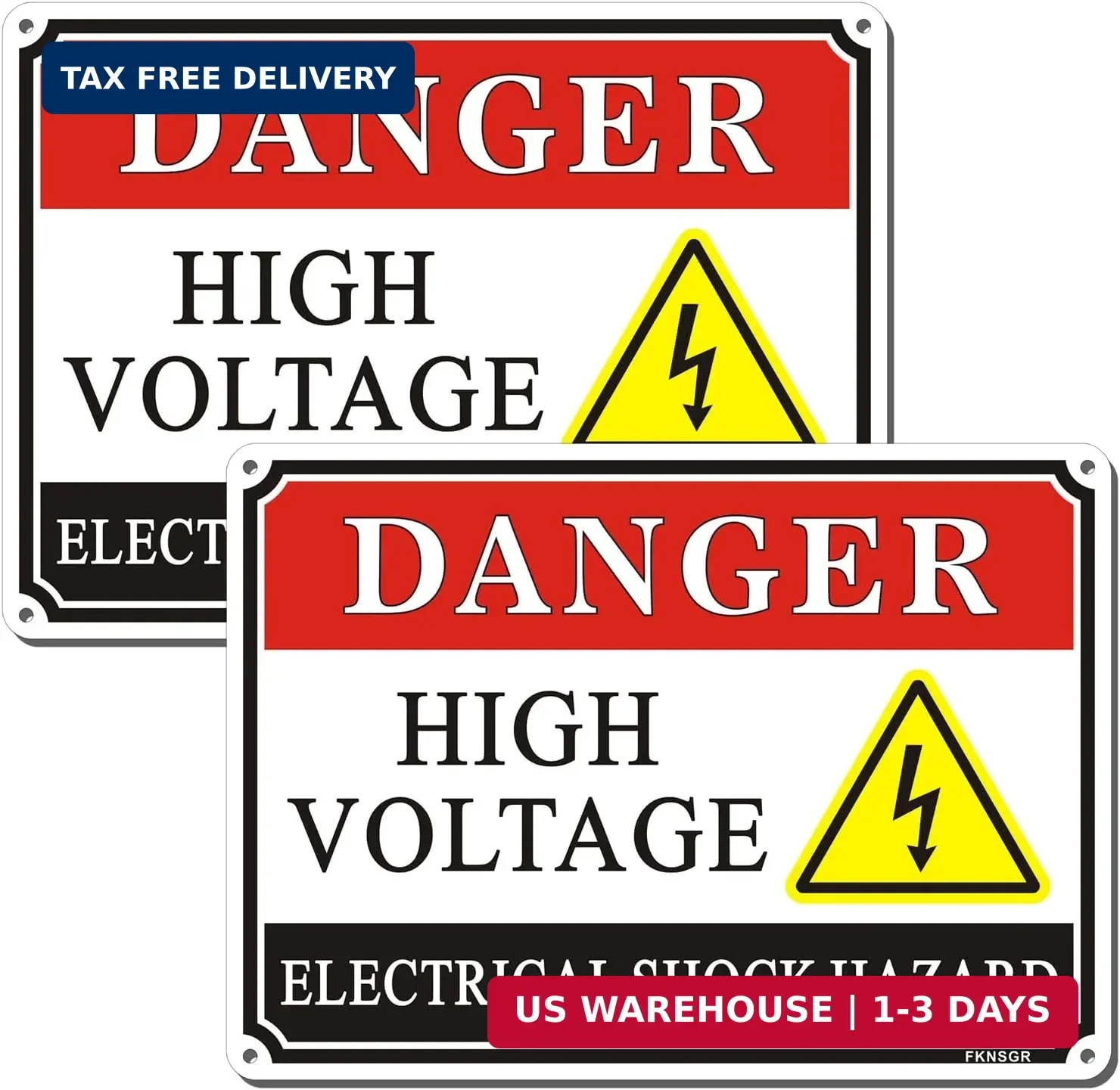 Danger High Voltage Electrical Shock Hazard Sign 2 Pack, 10 x 7 inches Rust Free
