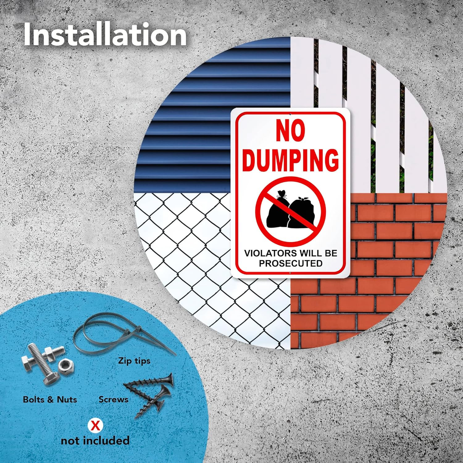 2 PC No Dumping Signs, 10×7 Aluminum No Littering Sign Outdoor, Violators Will B