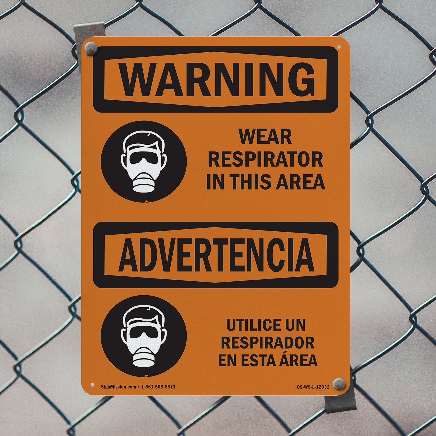 Wear Respirator In This Area Bilingual OSHA WARNING Sign Or Decal – 5 or 10 Pack