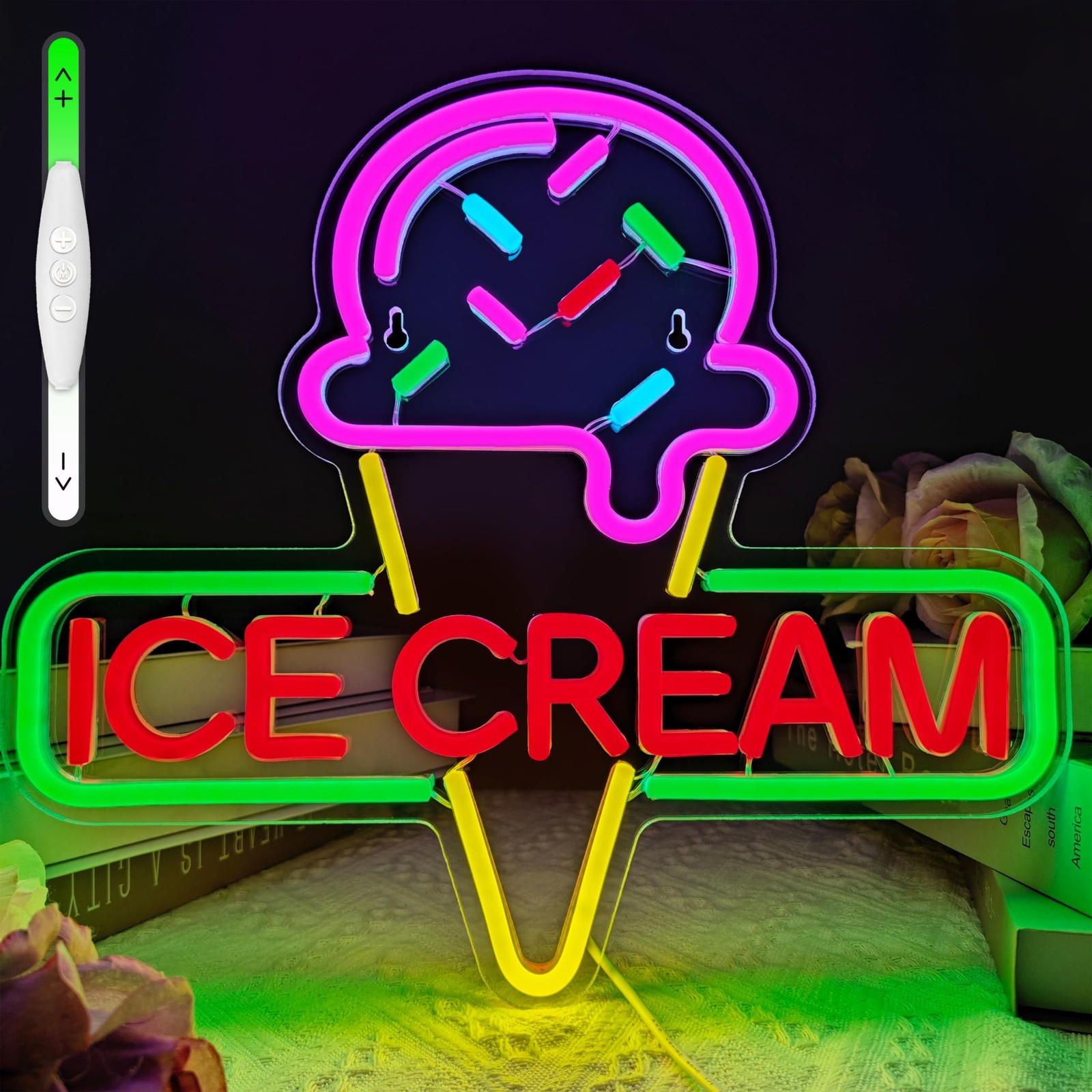 Ice Cream Neon Sign Light up Acrylic LED Lamp with USB Powered Ice Cream Lett…