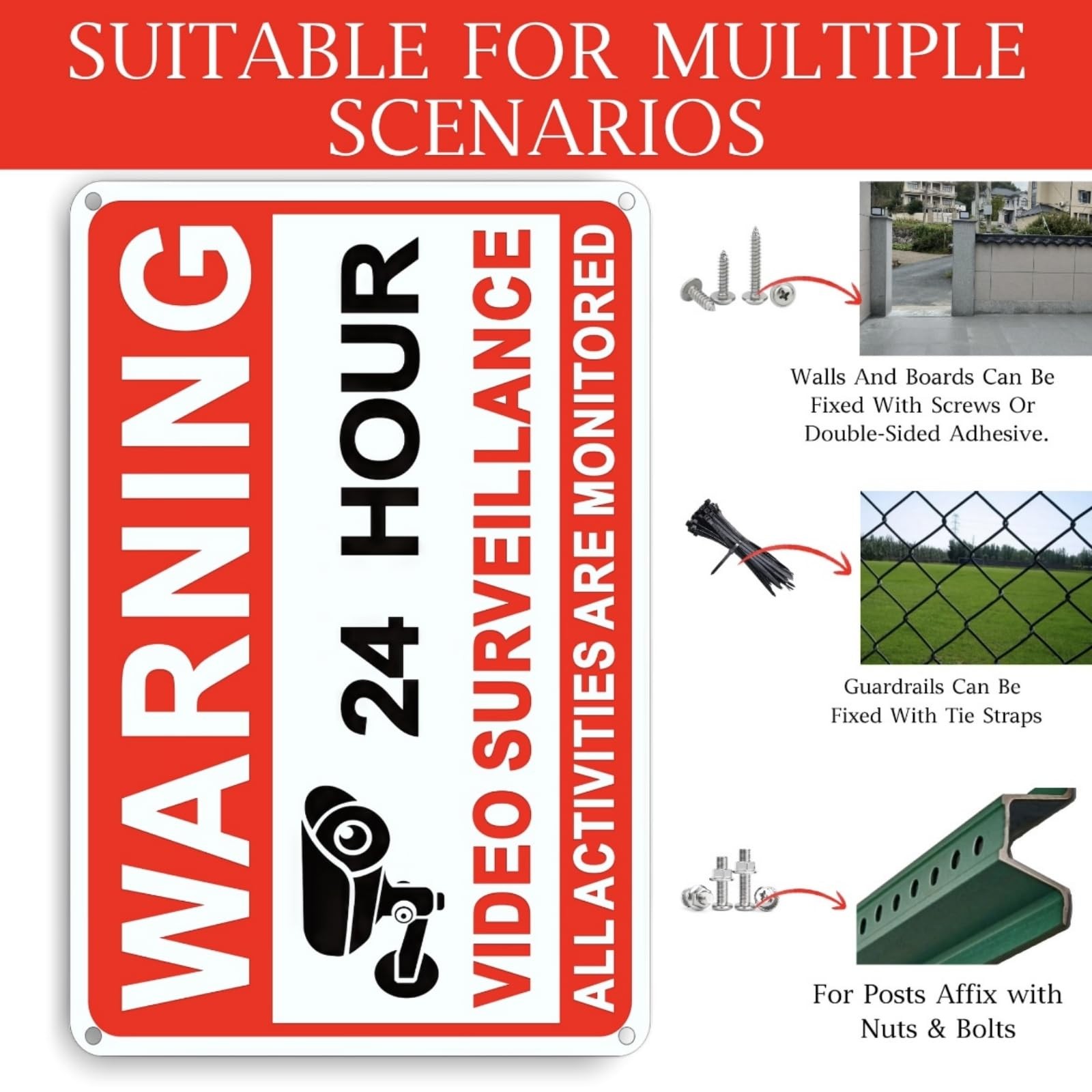 4 Pack Video Surveillance Signs 8 x 12 Inch Aluminum Camera CCTV Security