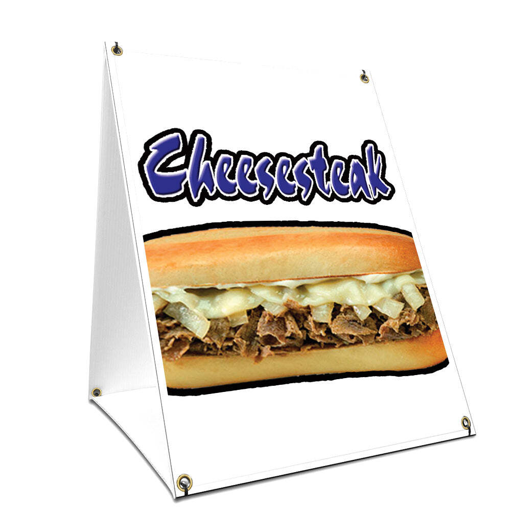 A-frame Sidewalk Sign Cheesesteak With Graphics On Each Side