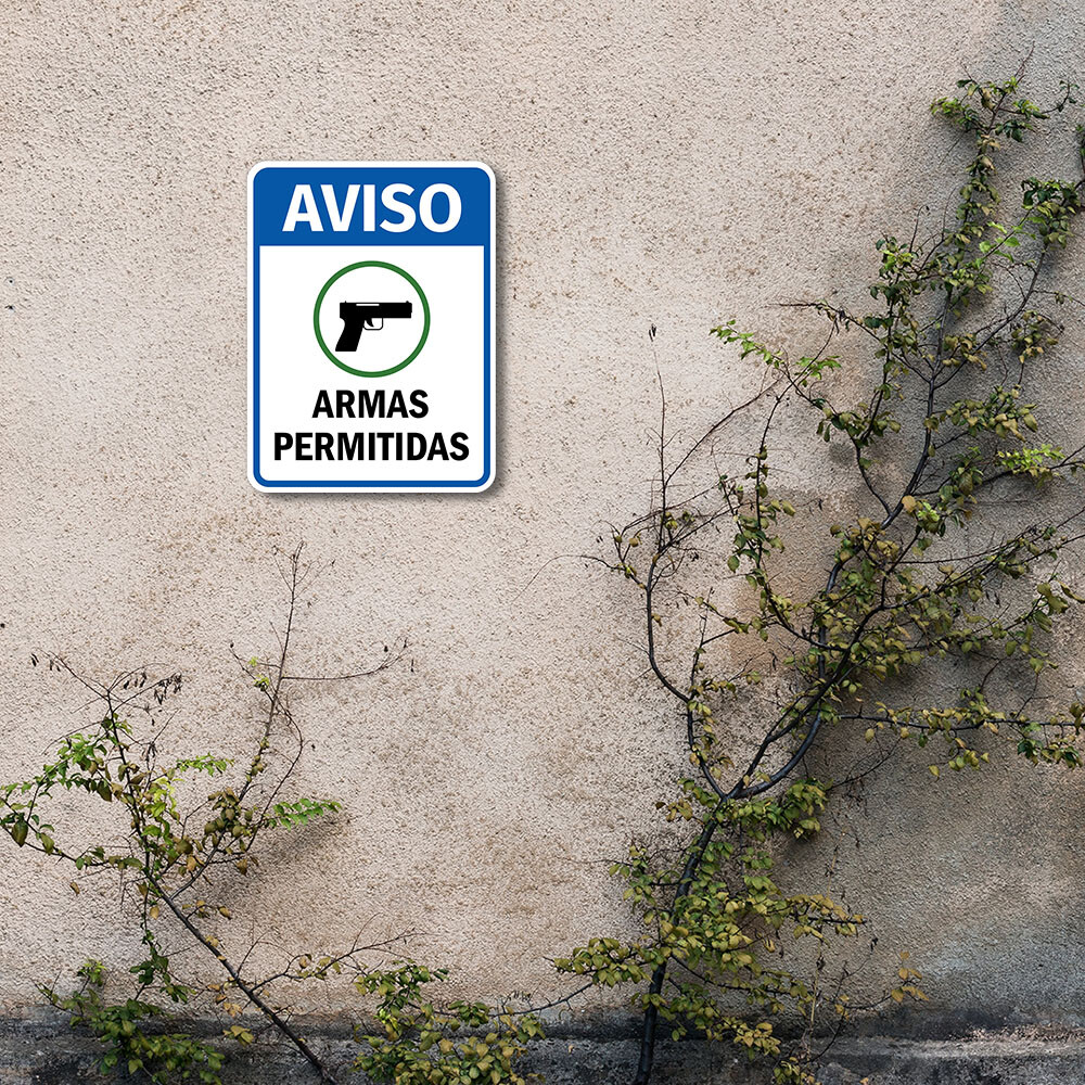 Portrait Round Plus Aviso Armas Permitidas Wall or Door Sign