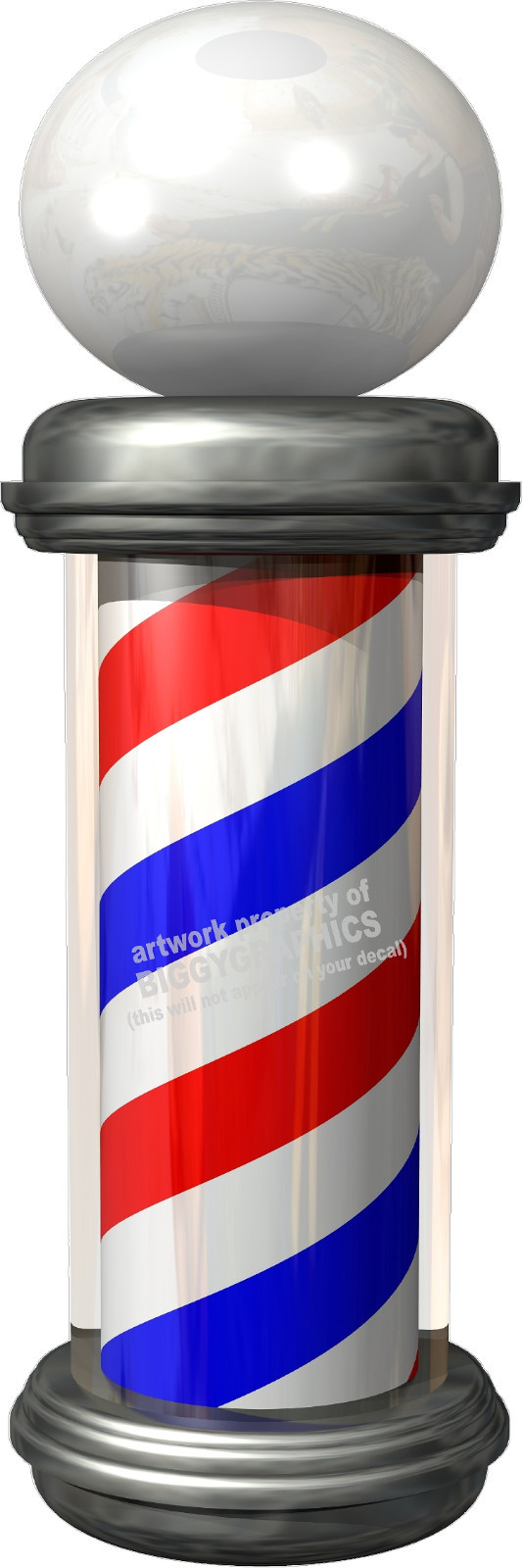 BARBER SHOP POLE VINYL DECAL GLOBE TOP (CHOOSE YOUR SIZE) RED WHITE BLUE
