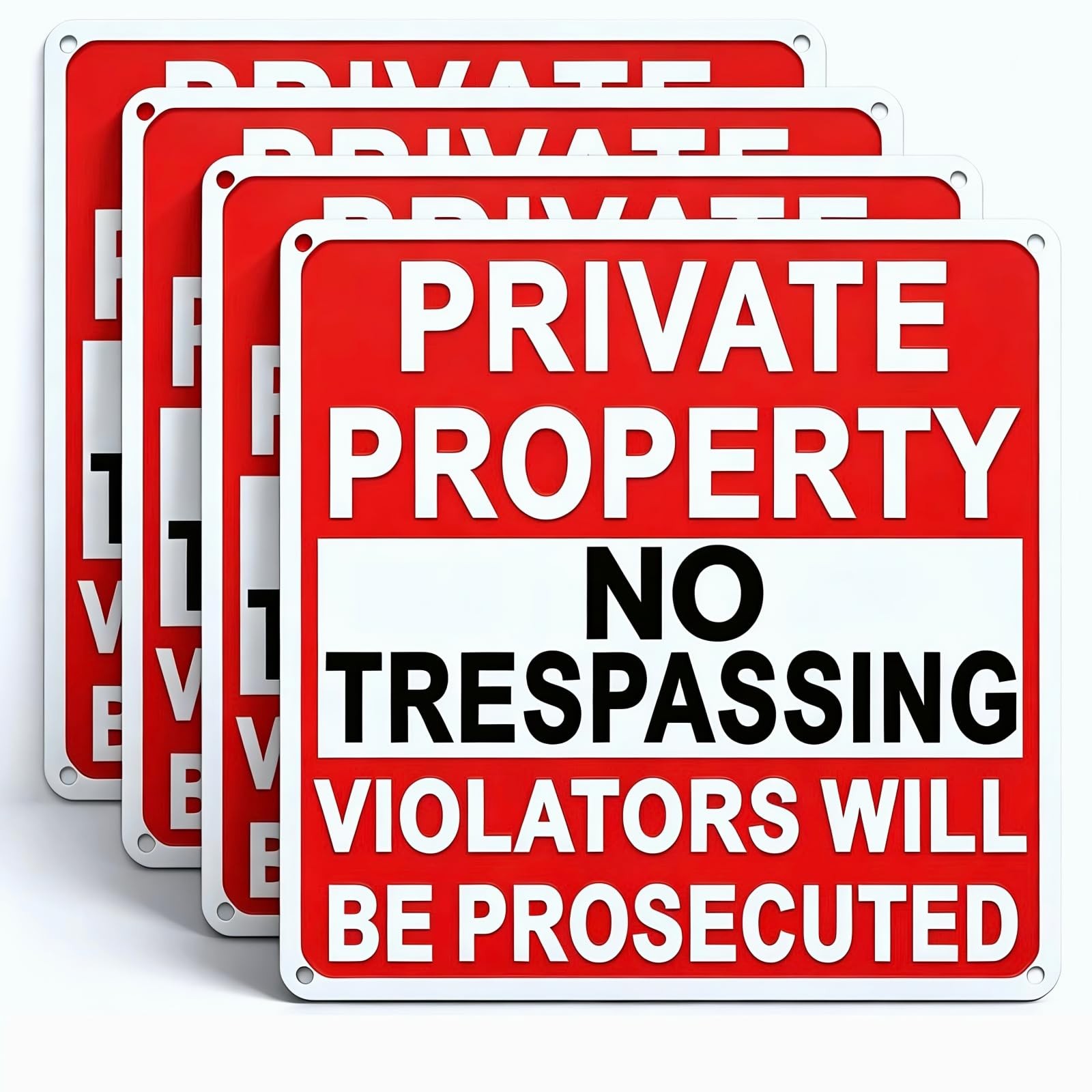 4 Pack No Trespassing Signs Private Property, 9.5 x 9.5 Inch Aluminum Sign