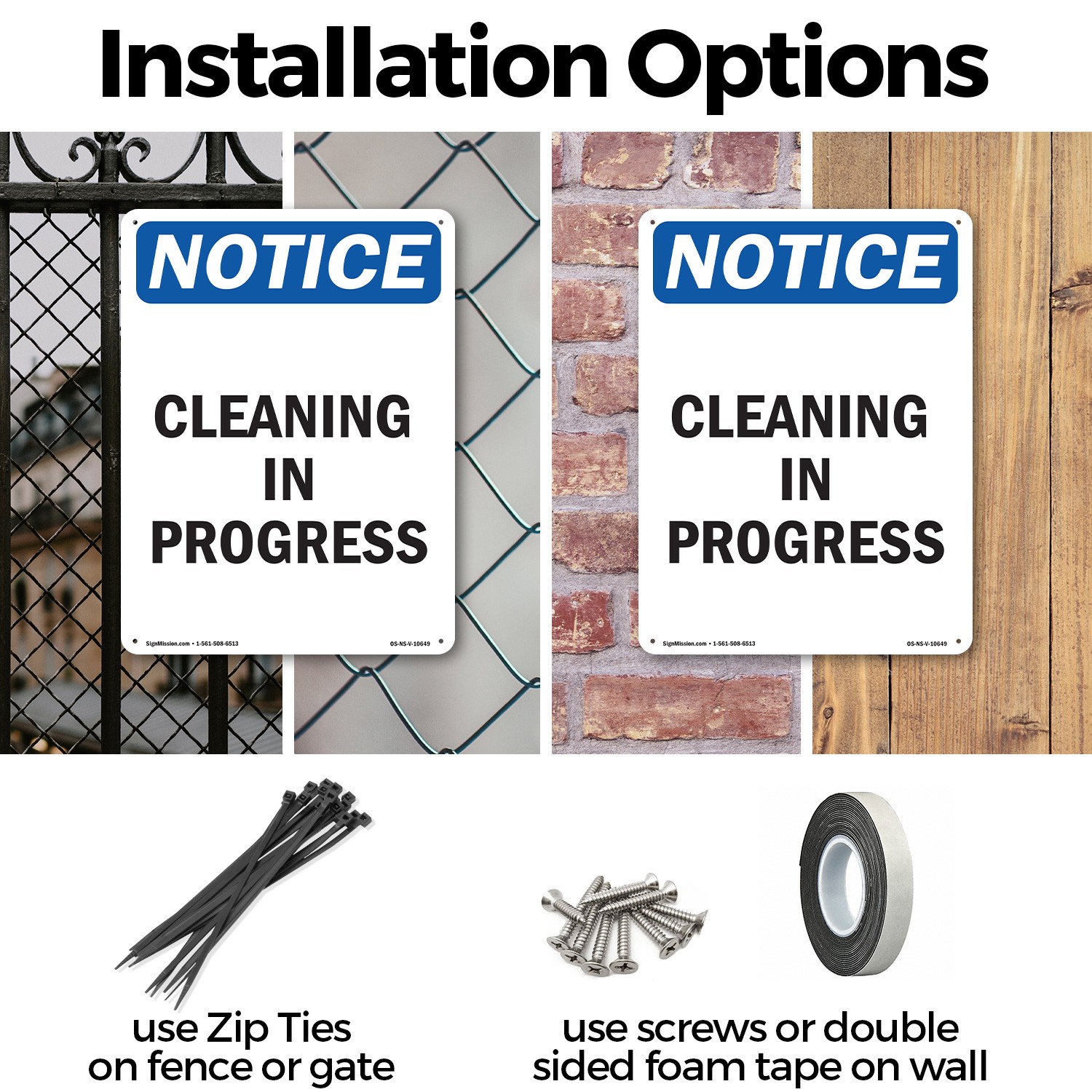 Cleaning In Progress OSHA Notice Sign Metal, Plastic, Or Decal – 5 or 10 Pack