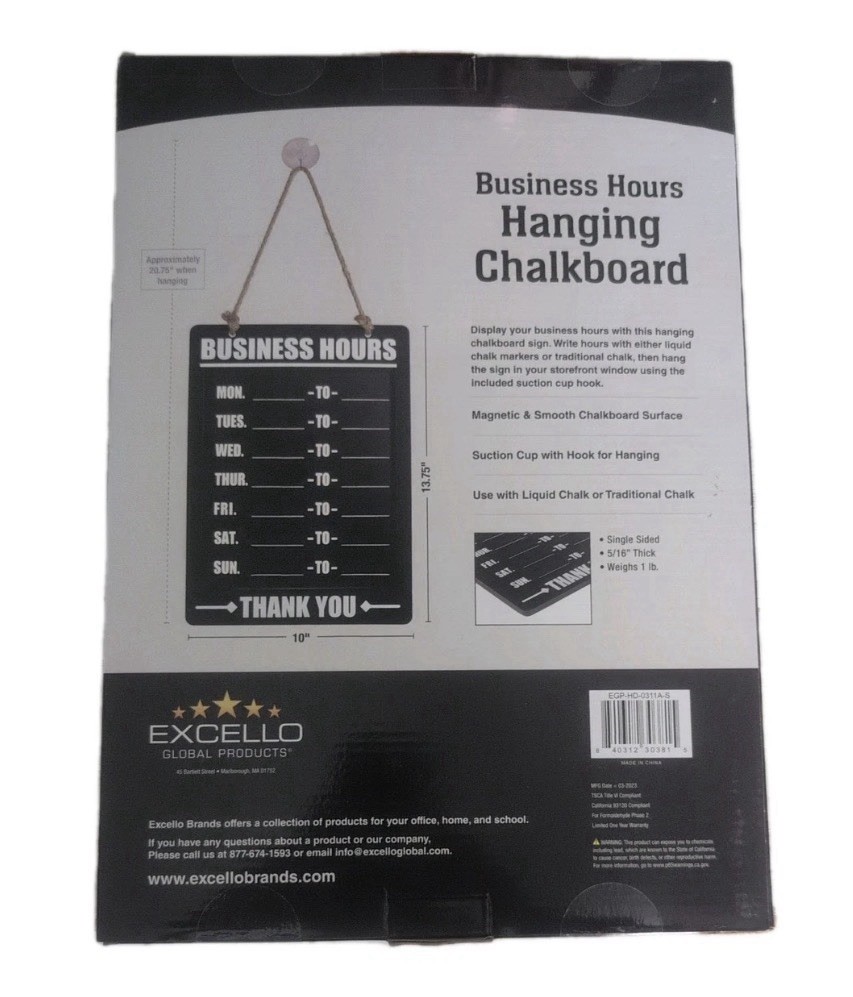 Excello Global Products Hanging Business Hours Chalkboard Door Sign 10×13.75″