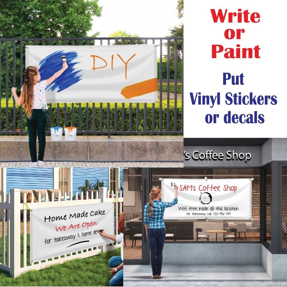 Blank White Banner Grommets 13 Oz Indoor Outdoor Banner Sign Various Sizes