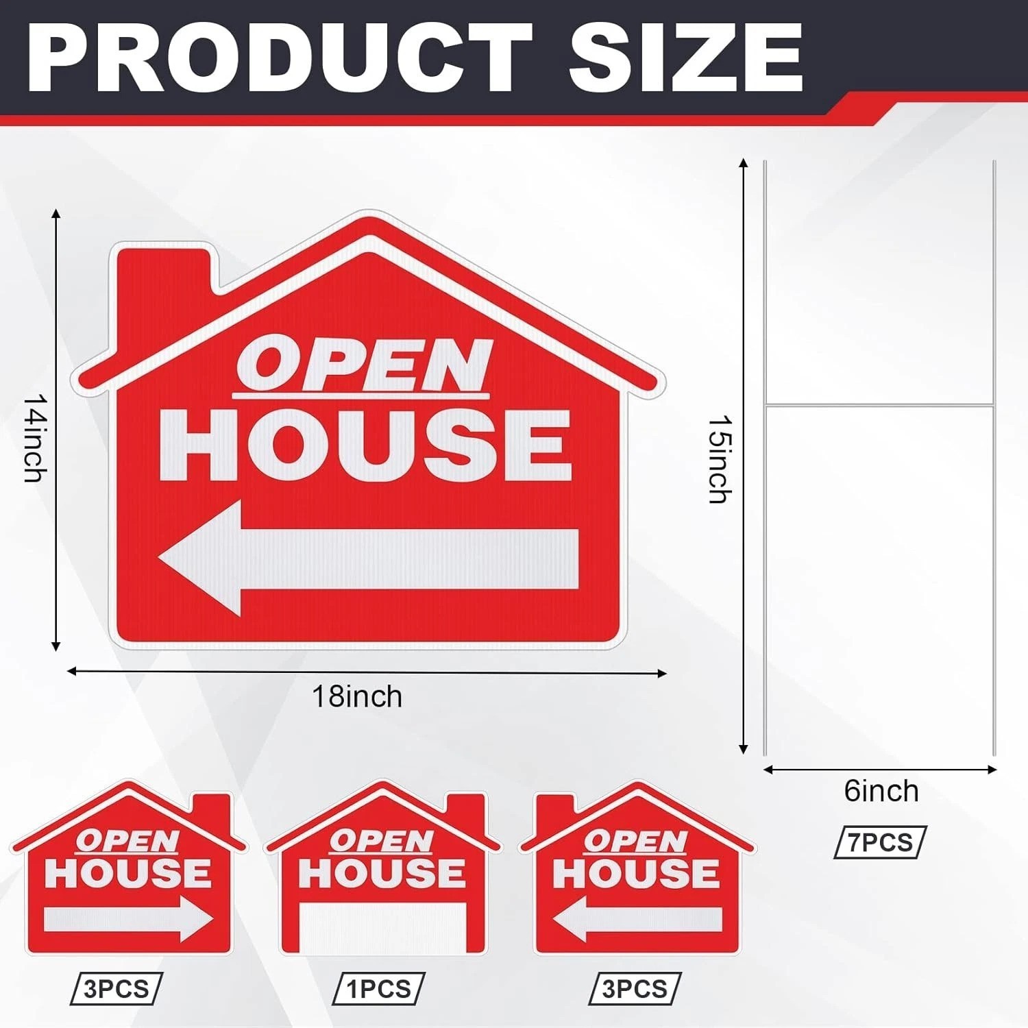Bright Red 7 Pcs Open House Signs – Eye-Catching for Real Estate Marketing.