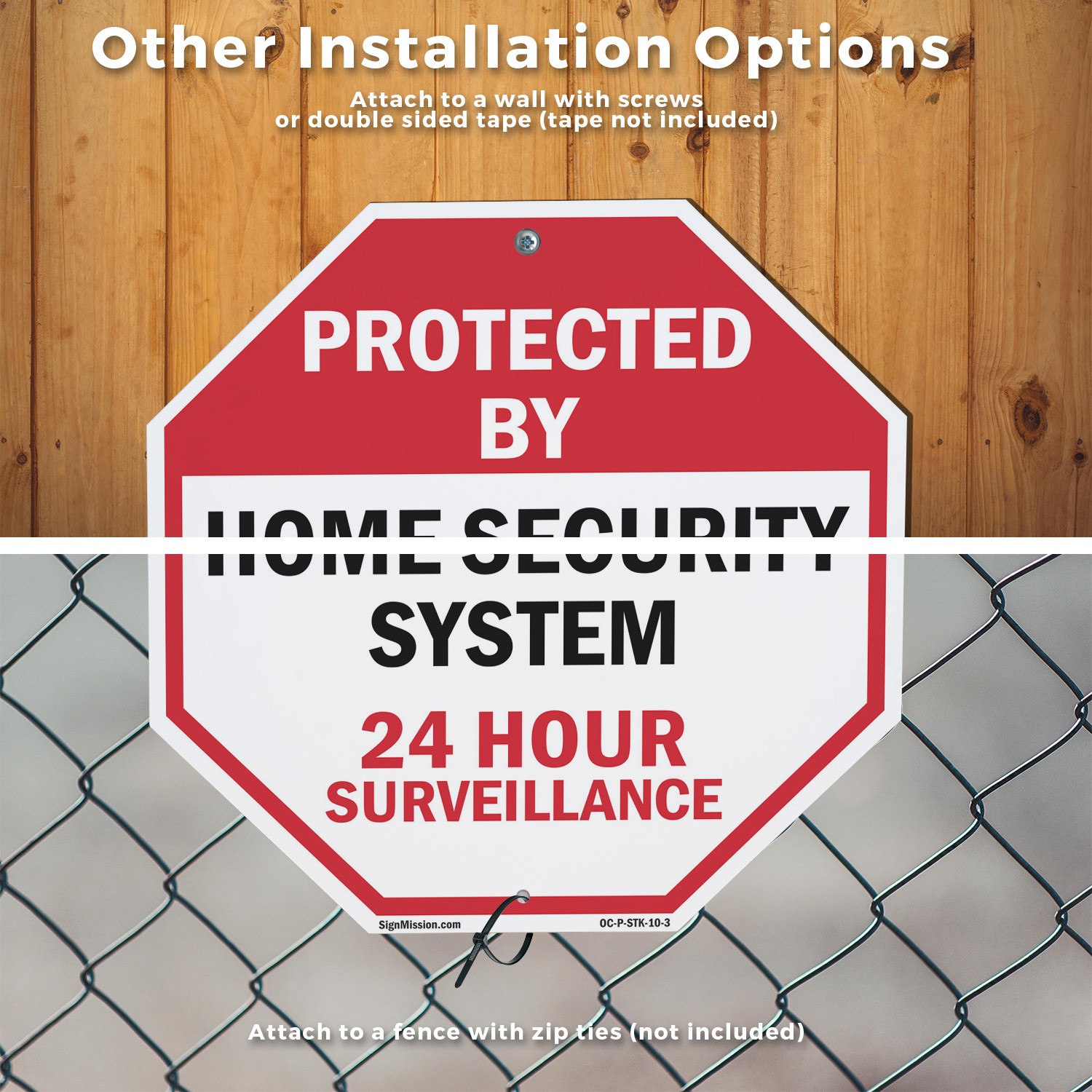 Protected By Home Security System Octagon Sign With Stake Weather Resistant