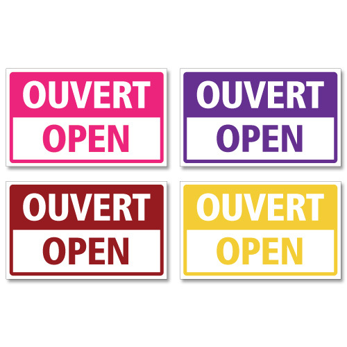 FRENCH & ENGLISH OPEN & CLOSED RIGID HANGING SIGN, SHOP WINDOW DOOR – ANY COLOUR