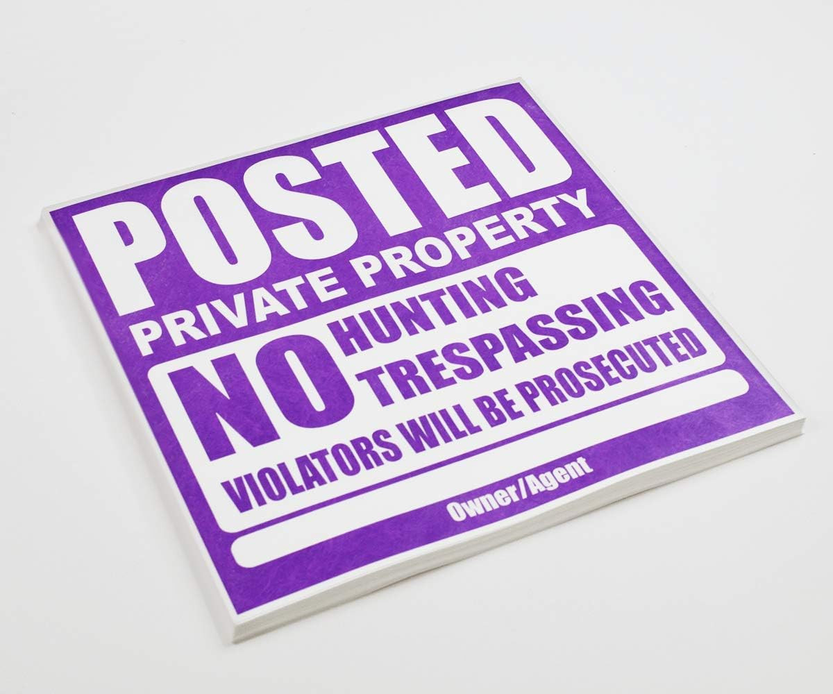 25 Pack Posted Private Property Sign 11″x11″ Tyvek No Trespassing Hunting Purple