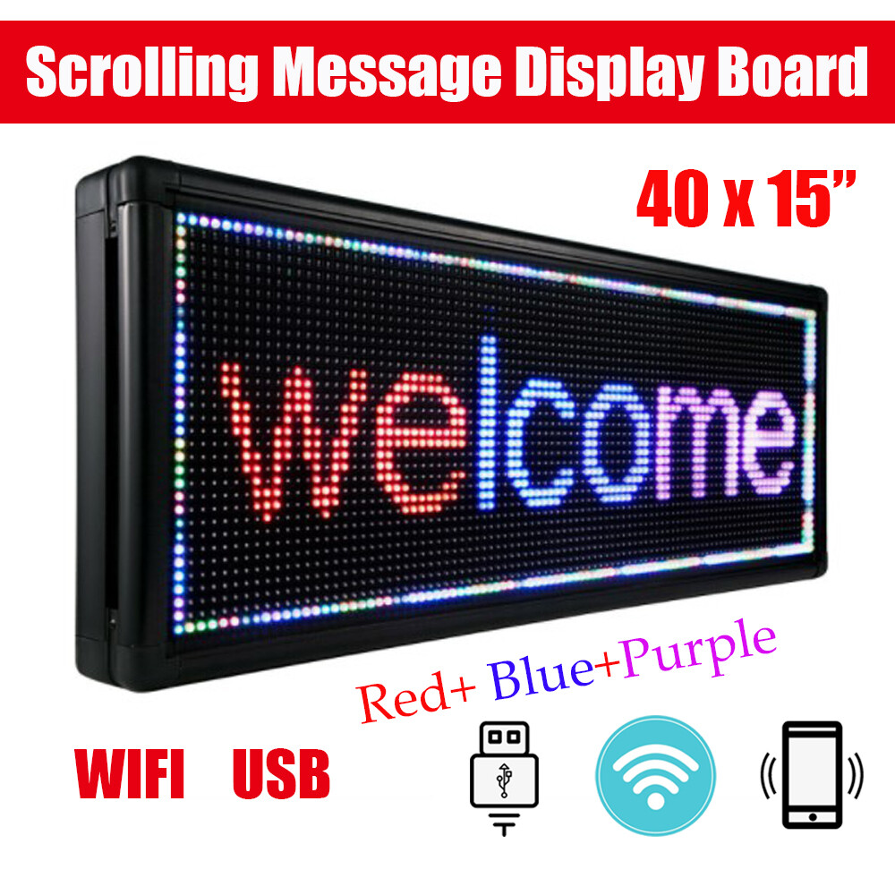 40″X8″ /40×15″ LED Scrolling Sign 3 / 7-Color Programble Advertising Board wifi