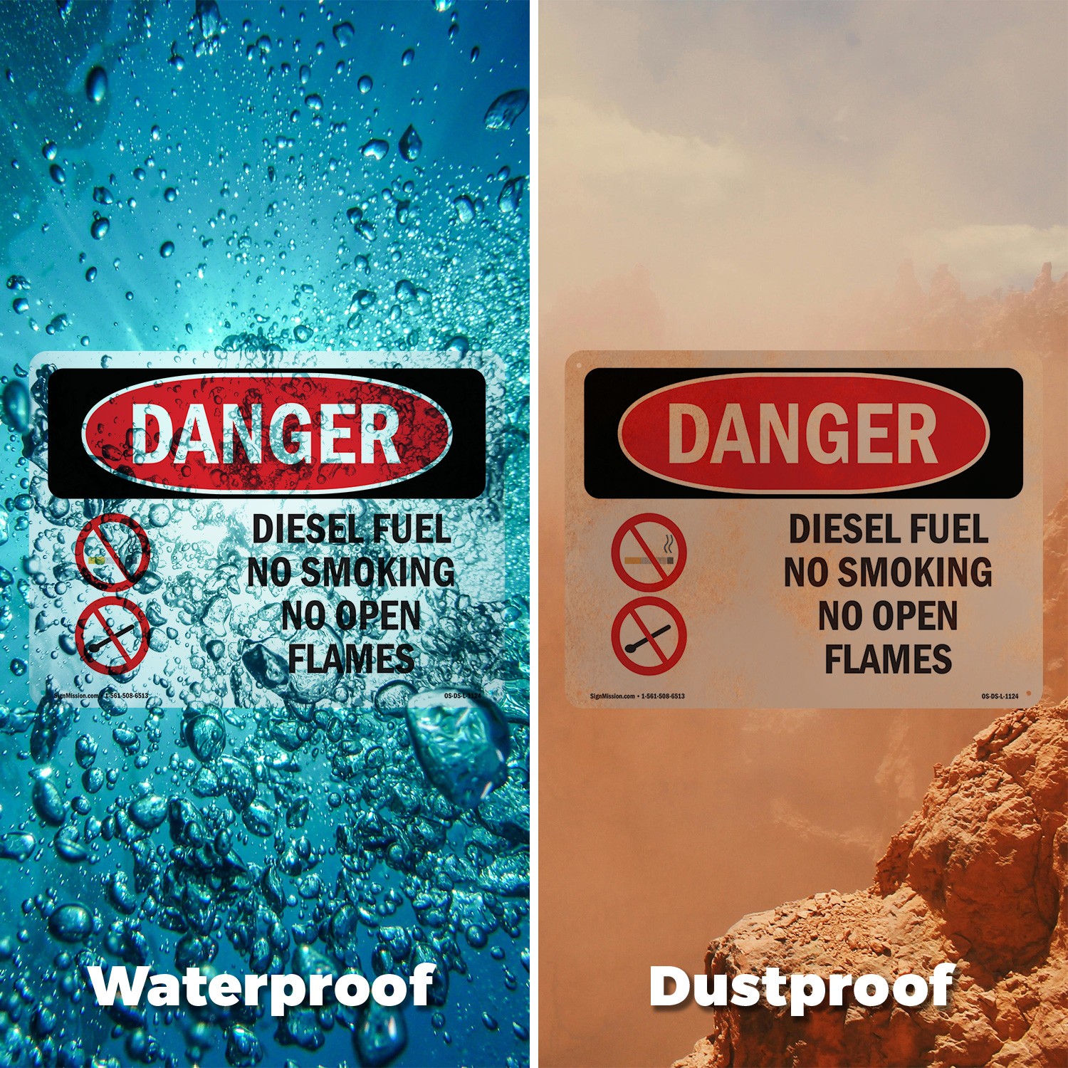 Diesel Fuel No Smoking No Open Flames OSHA Danger Sign Or Decal – 5 or 10 Pack